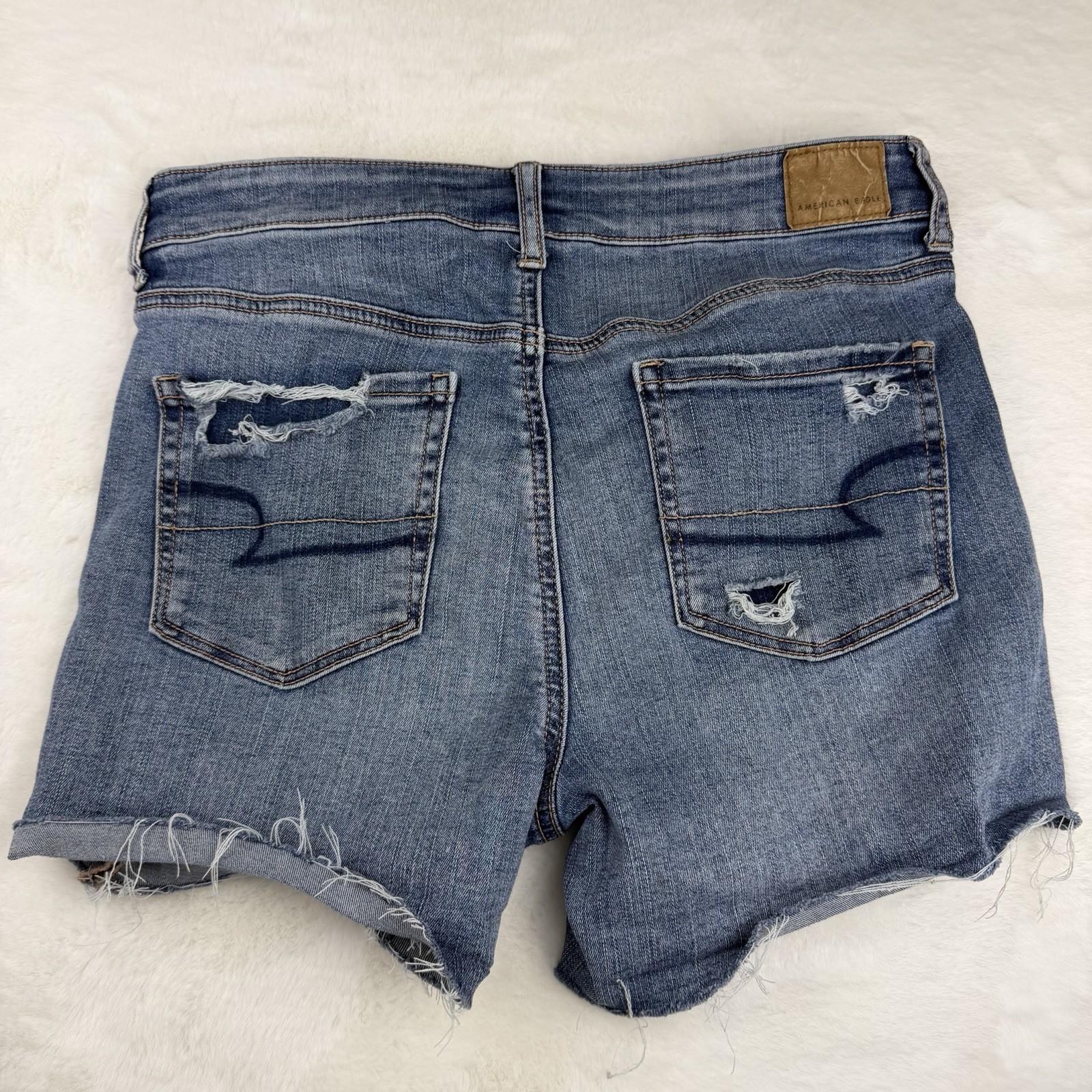 American Eagle High Rise Shortie Denim Jean Shorts Women’s Size 8 Distressed