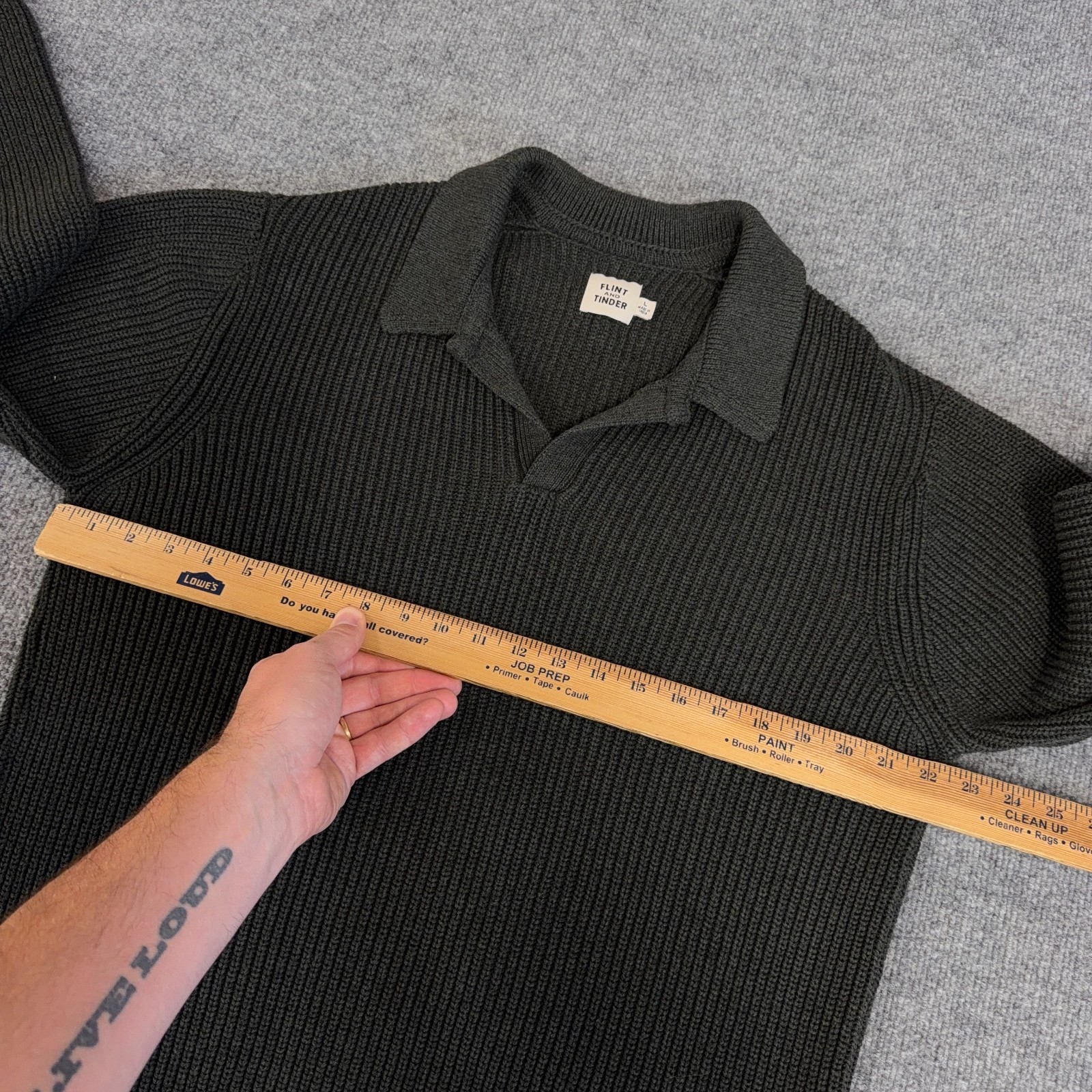 Flint and Tinder Sweater Mens Large Green Ribbed Cotton Fisherman Polo Collared