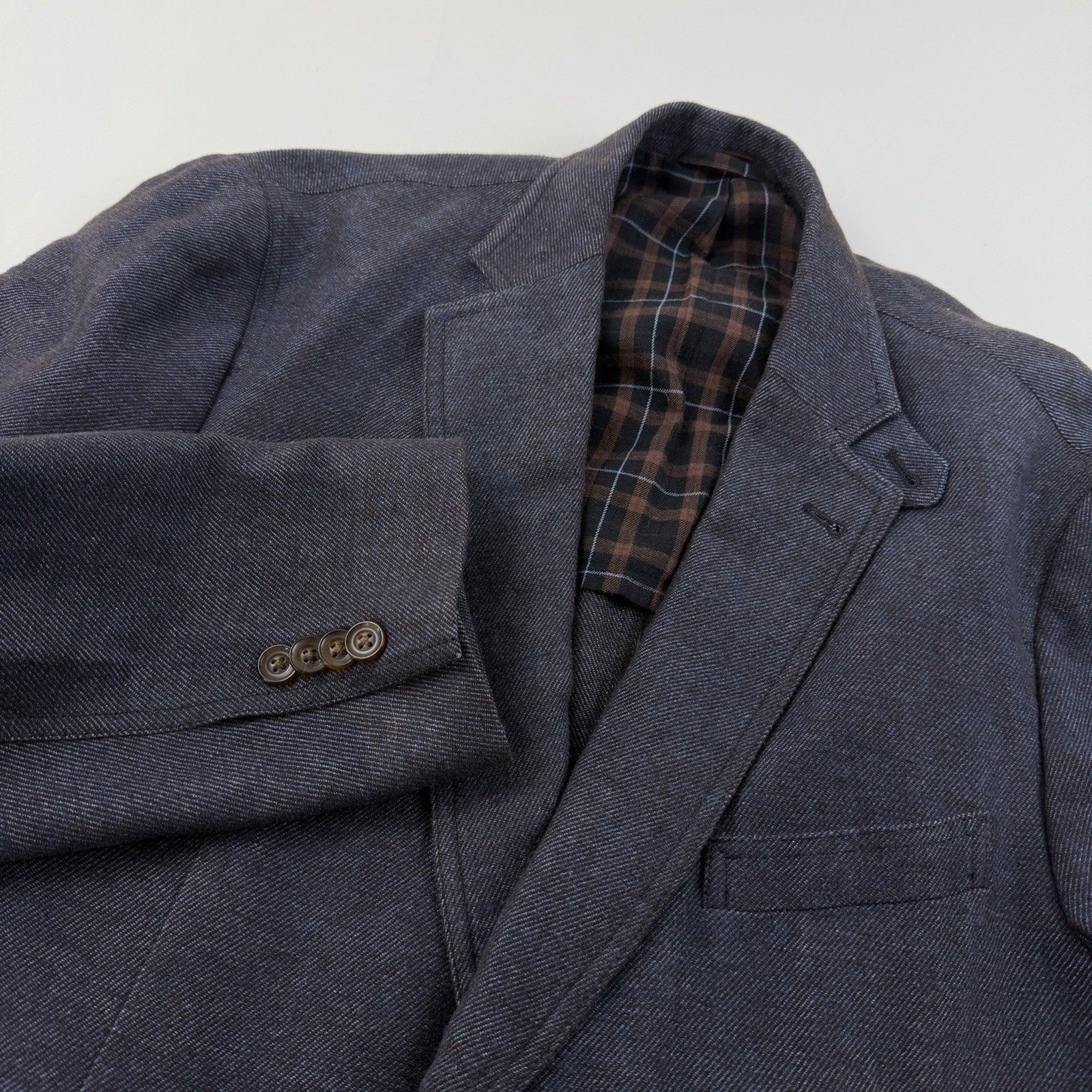 Kroon Linen Wool Unstructured Blue Blazer 44L Sport Coat Jacket Double Vented