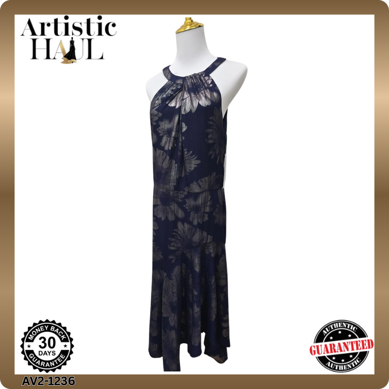 London Times Navy Floral Sleeveless Halter Dress Women’s US12