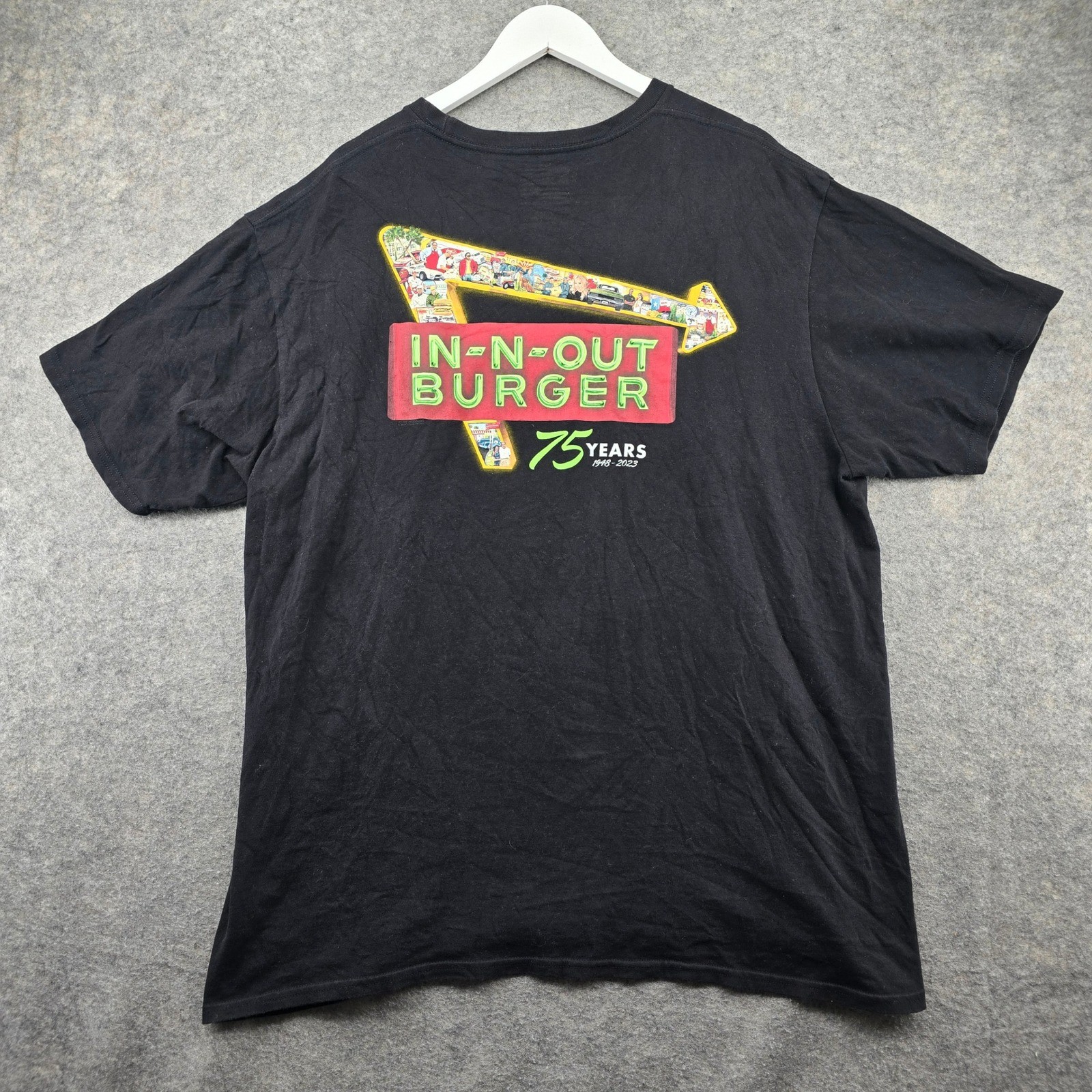 In-N-Out Burger 75 Years Anniversary Shirt Mens XXL Black Cotton Graphic Tee USA