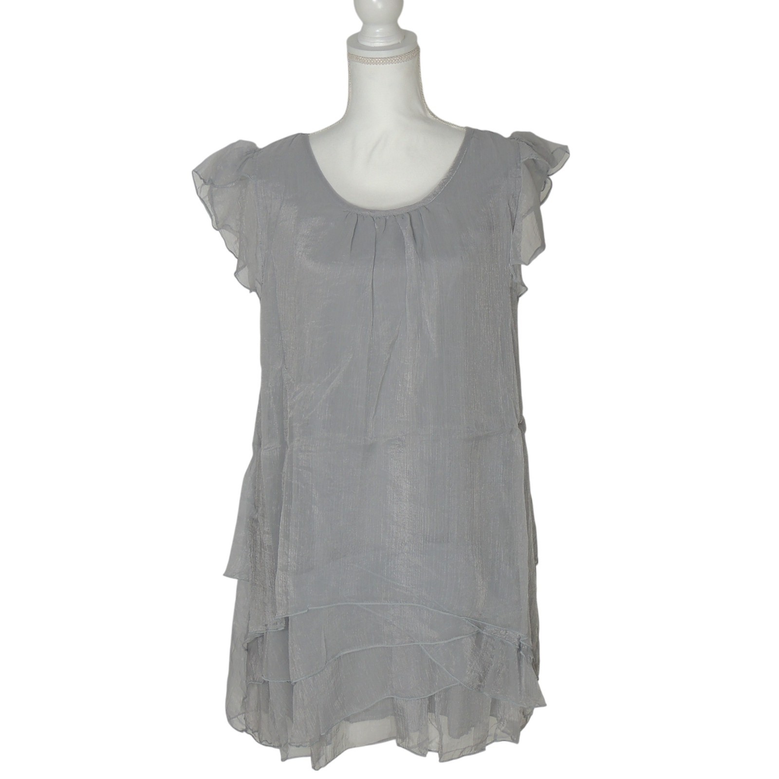 Pretty Angel Grey Fairy Whimsical Shimmer Sheer Lined Tunic Top 11090 Large