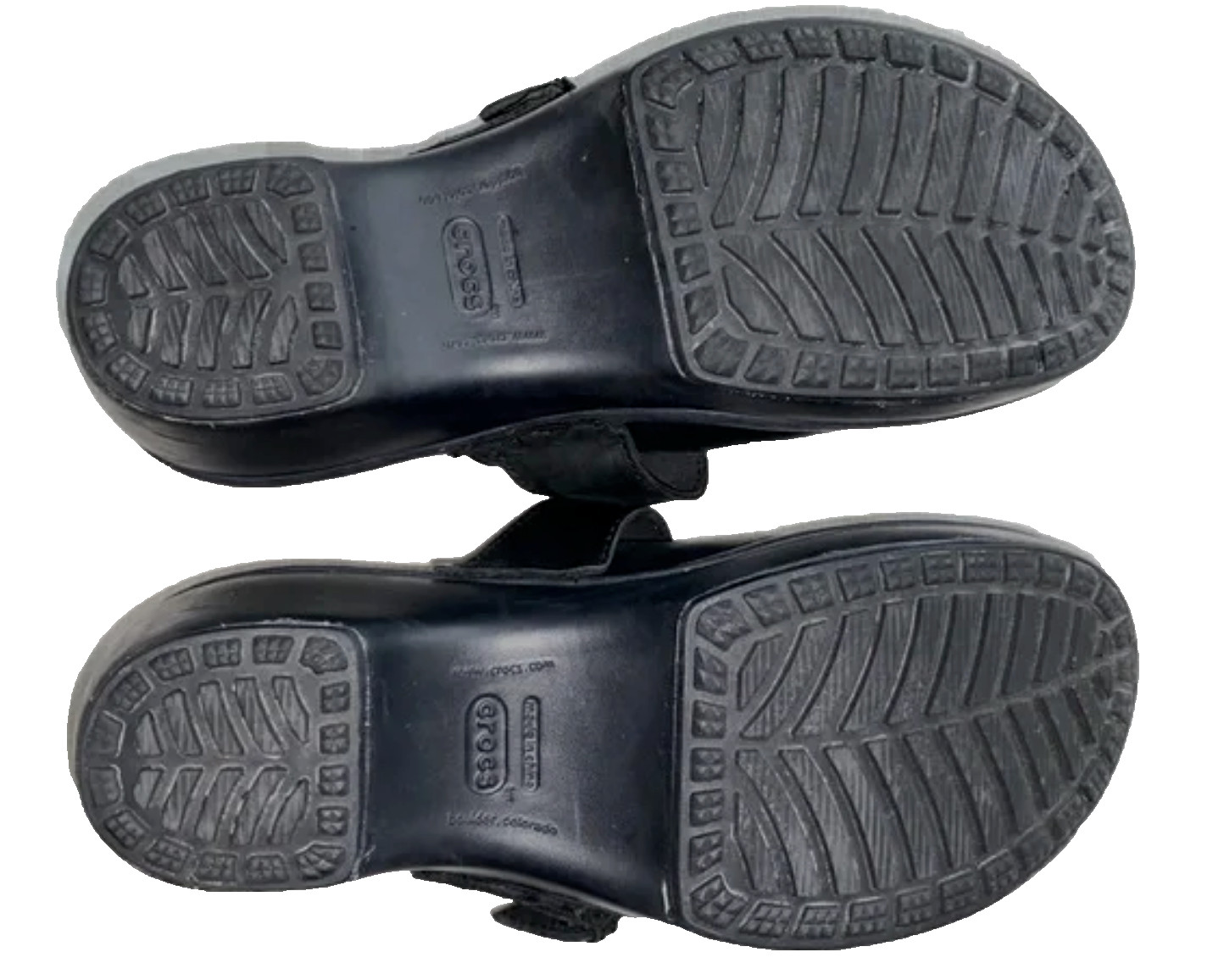 Crocs Sz 9 M Black Leather Buckle Studs Platform Clogs Heels Shoes