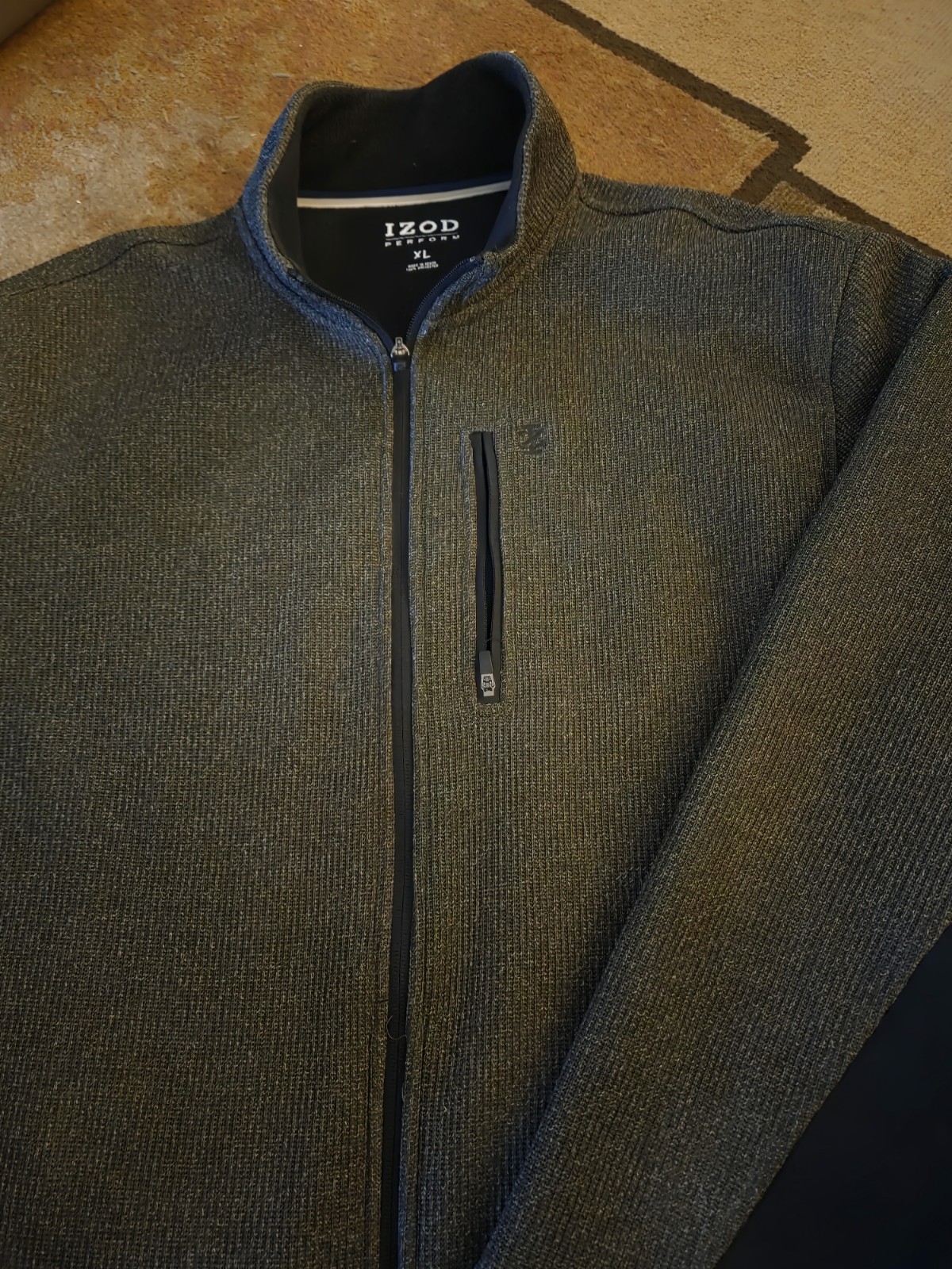 Izod Perform Jacket Mens XL Gray Black Full Zip Thermal Fleece Outdoor Athletic