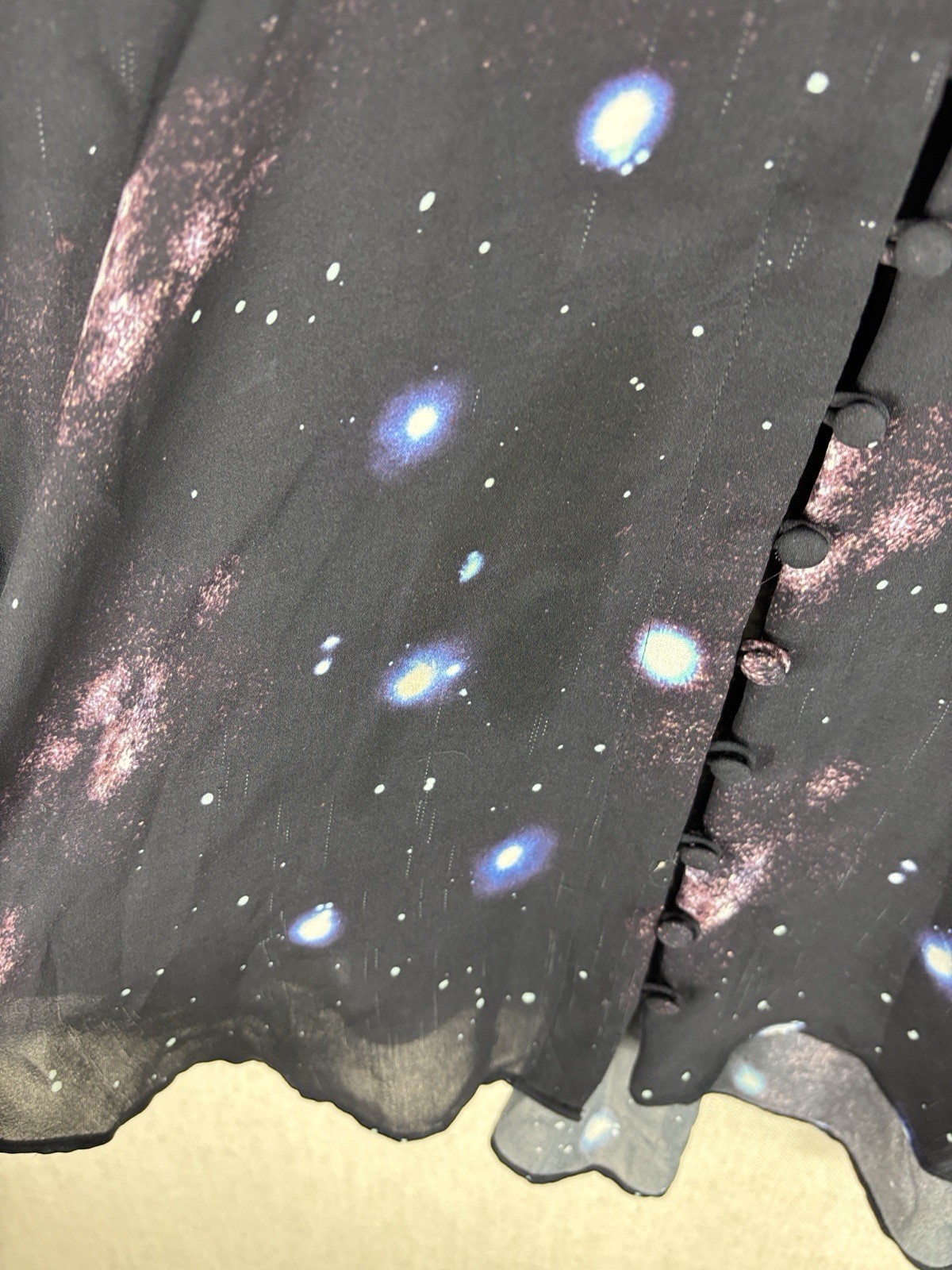 Parker Black Silk Celestial Print Button-Front Blouse Extra Small
