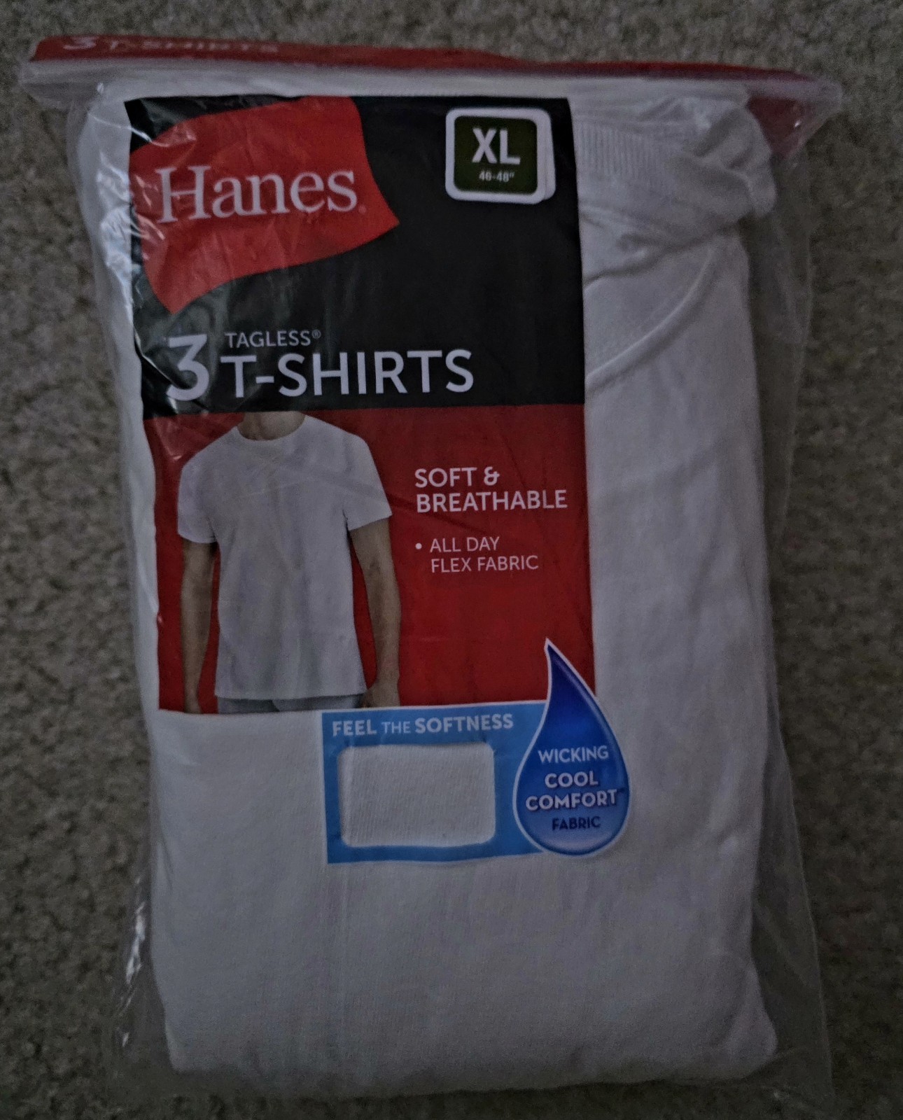 Hanes Men’s Short Sleeve Crew Neck Cotton T-Shirt – White, XL, 3-Pack