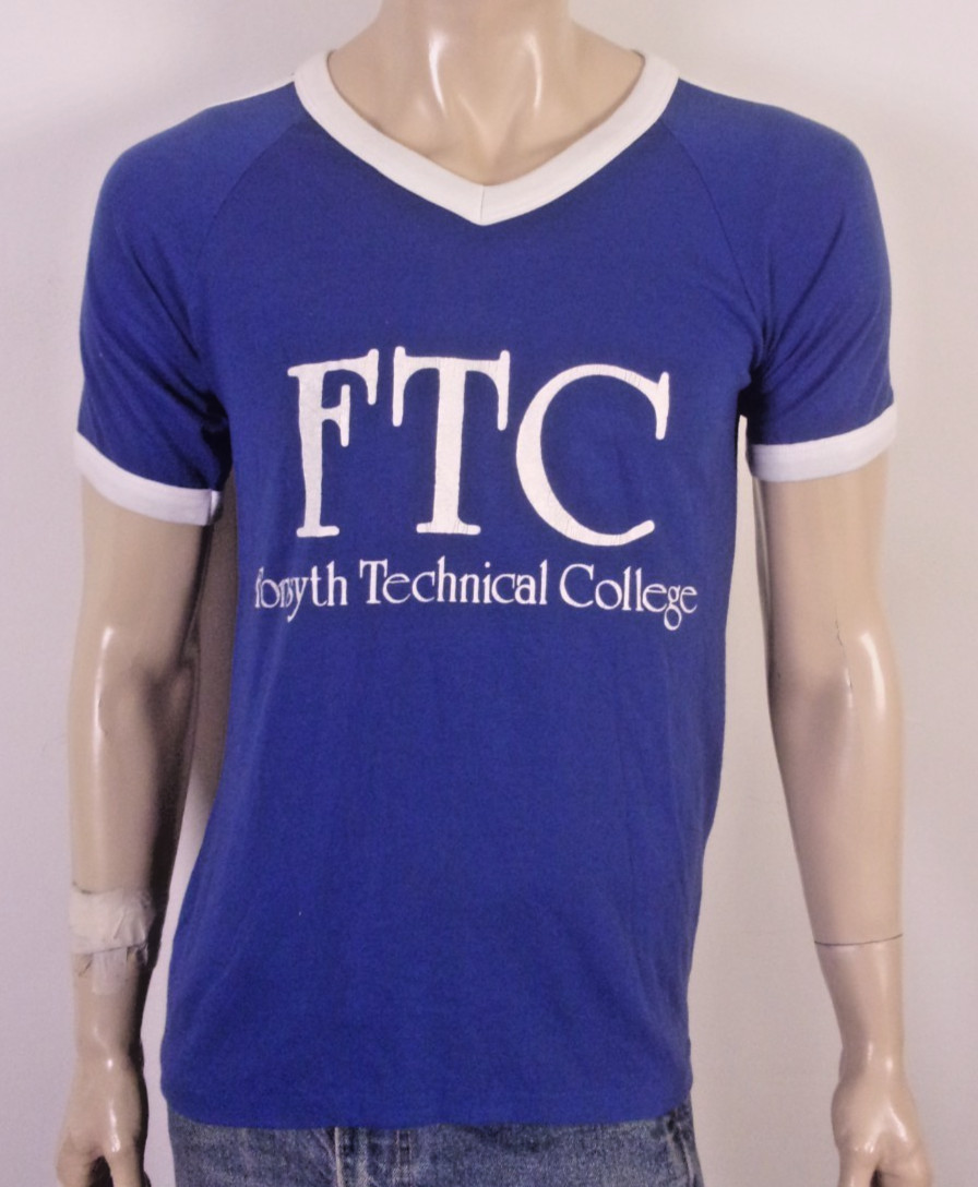 vintage 80s FTC Forsyth Technical College T-Shirt single stitch Raglan Ringer M