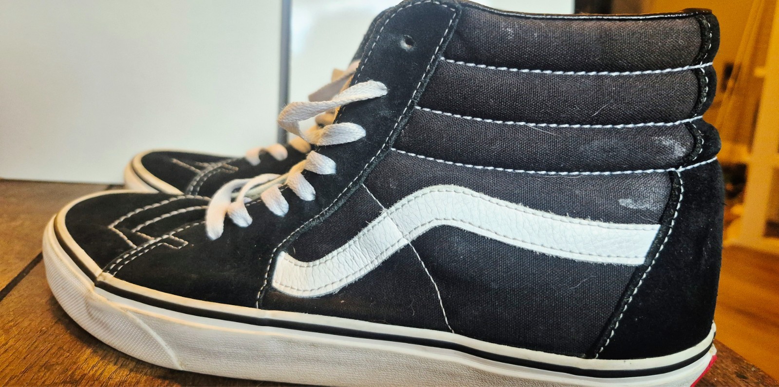 Vans SK8 HI Black White Canvas High Top Skateboard Shoes Size W-7.5 M-6 Ex Con