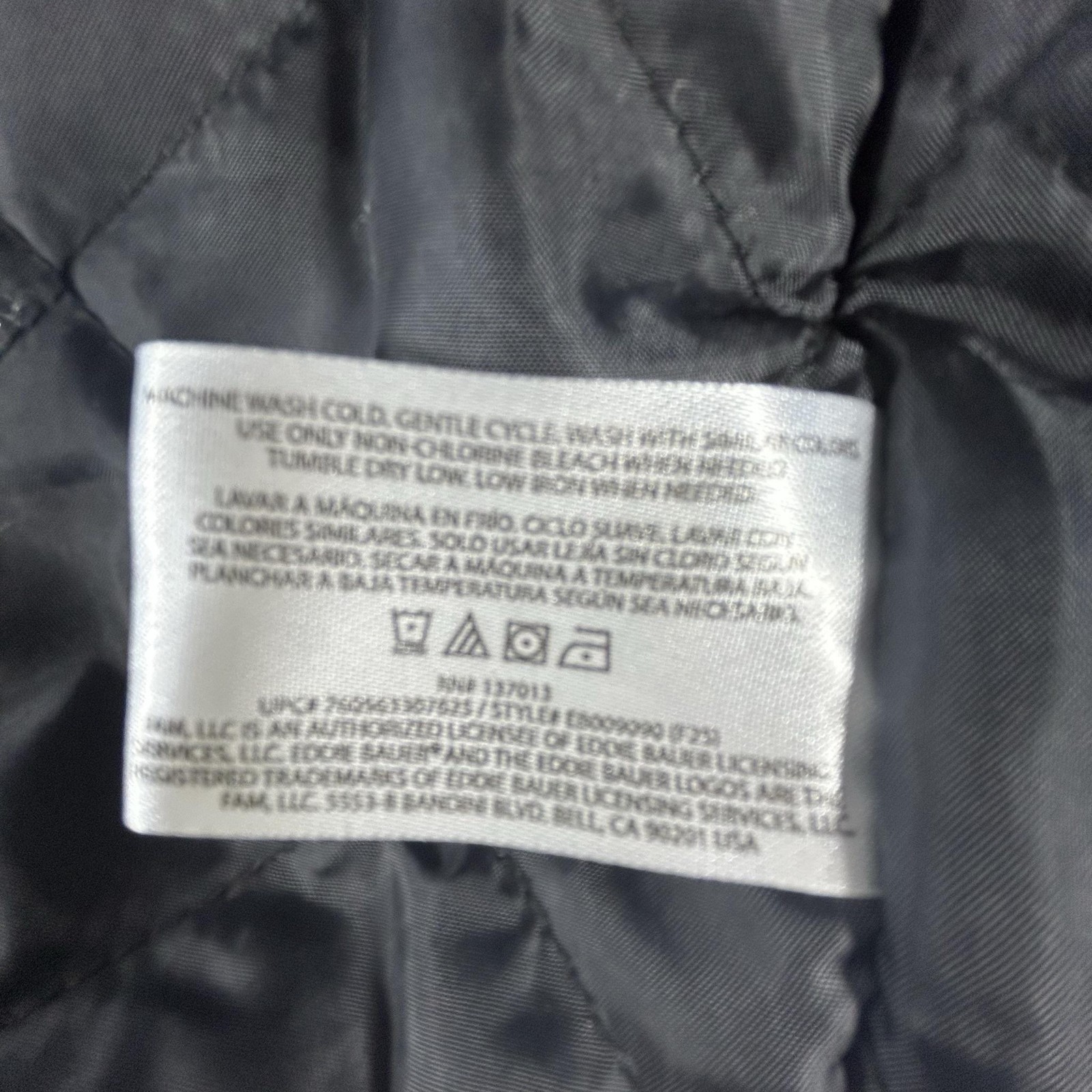 Eddie Bauer Jacket Mens Medium Gray Plaid Quilted Hooded Flannel Lined Coat