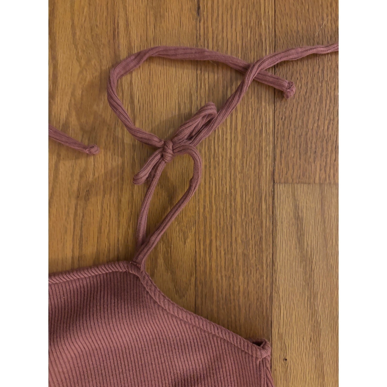 Ribbed Spaghetti Strap Mini Dress Rose Pink Tie Shoulder Casual Summer