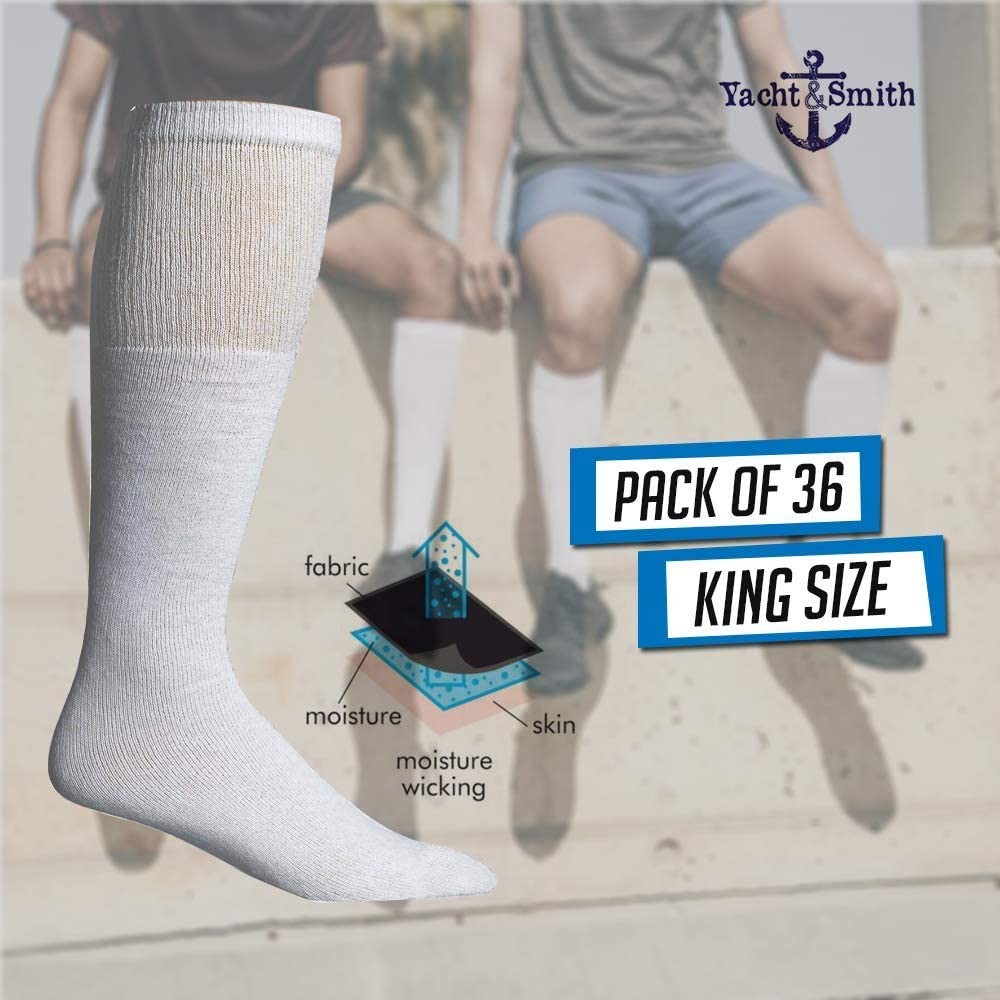 36 Pairs Of Yacht & Smith Men’s Long Cotton Sport Tube Socks, Size 10-13