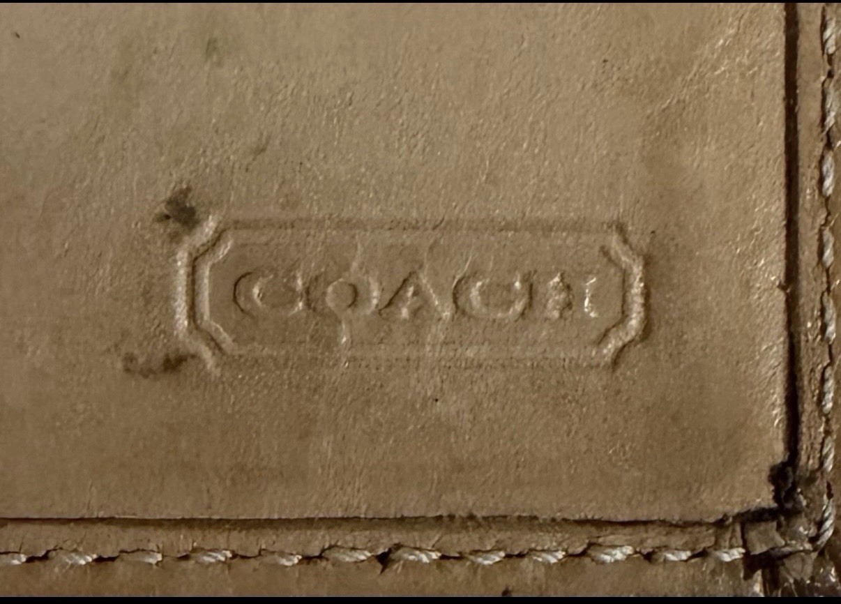 Coach Checkbook Wallet Beige Canvas Leather Trim Signature Long Wallet Fair Cond