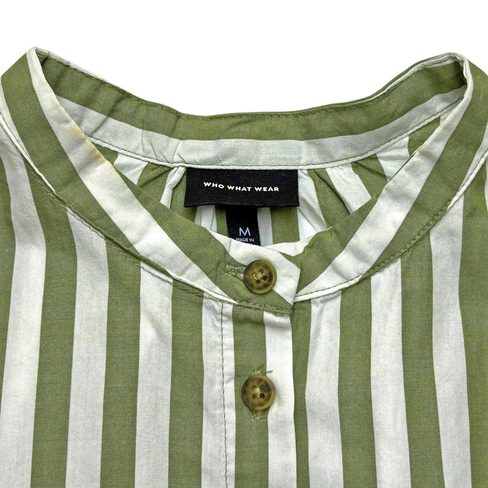 Who What Wear M310 White Moss Striped Balloon Sleeve Top Womens Size M