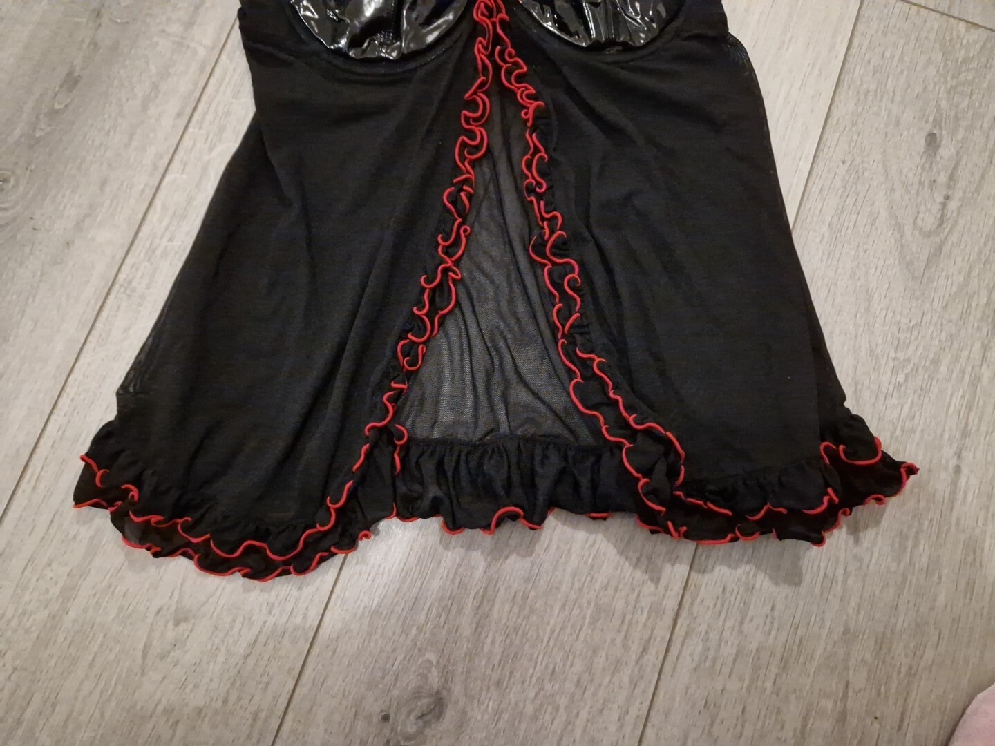 BNWOT Vintage Ann Summers Insinuate Black Mesh & PVC Babydoll Top Size S/M 10-14