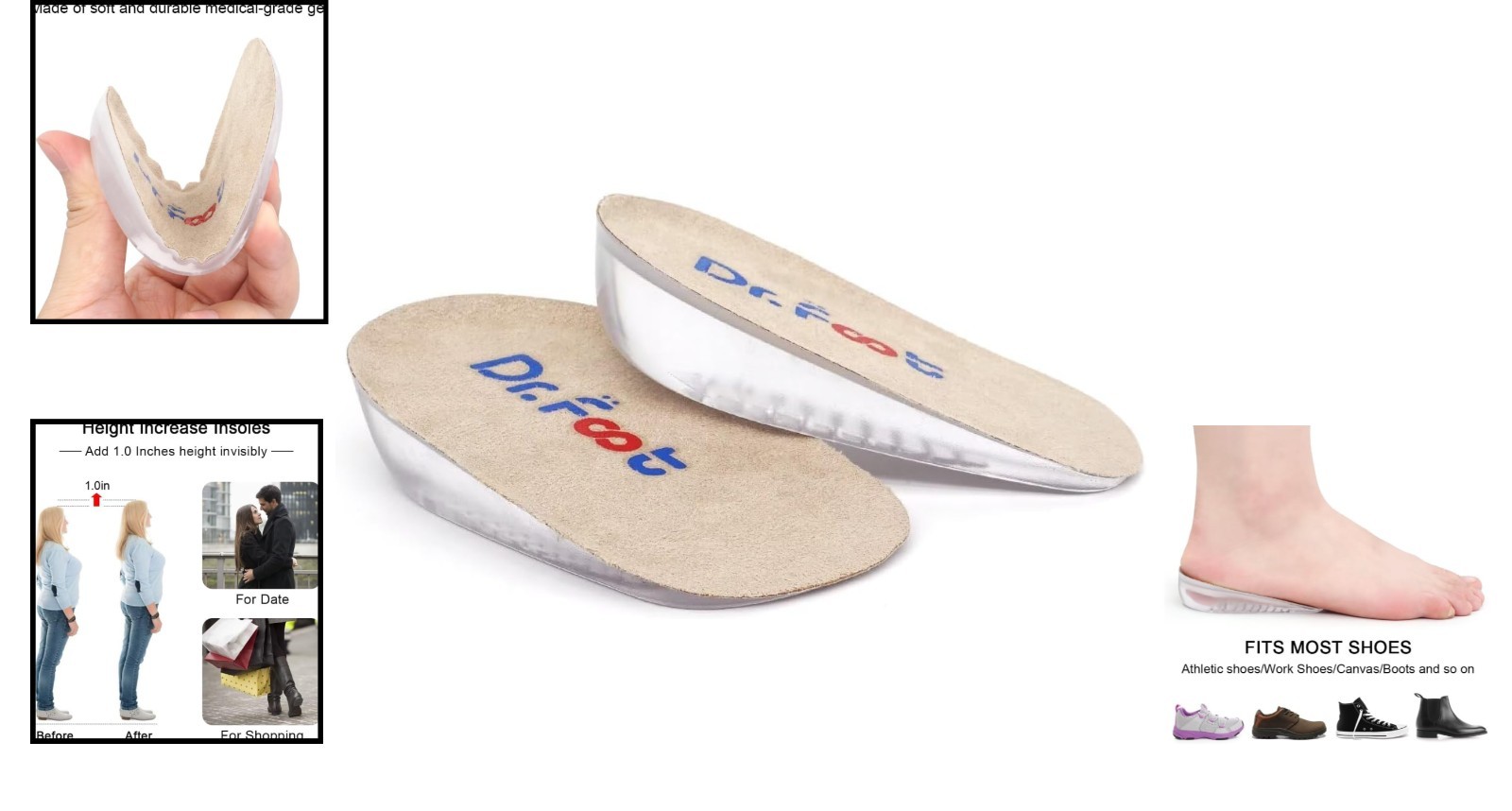 Gel Heel Lift Inserts – Discreet Elevation & Shock Absorption for Everyday Use