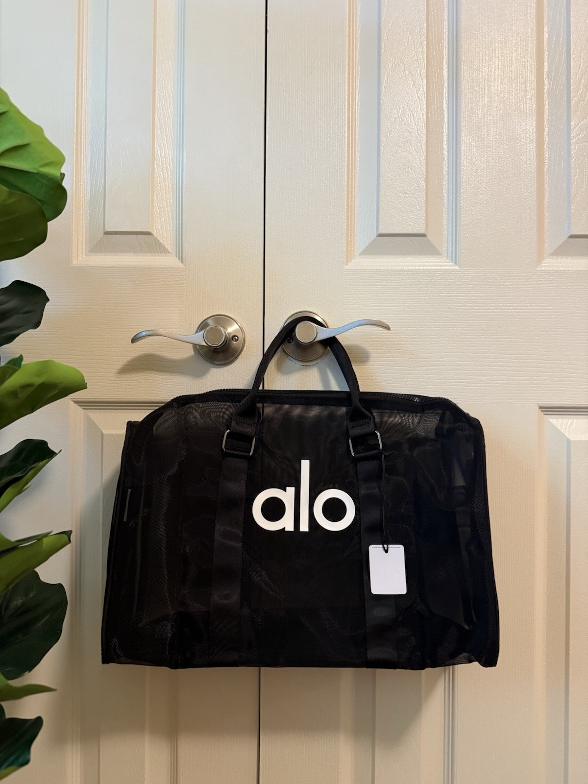Alo Yoga Mini Sheer Duffle Bag Black Mesh Tote Lightweight Gym Travel Handbag