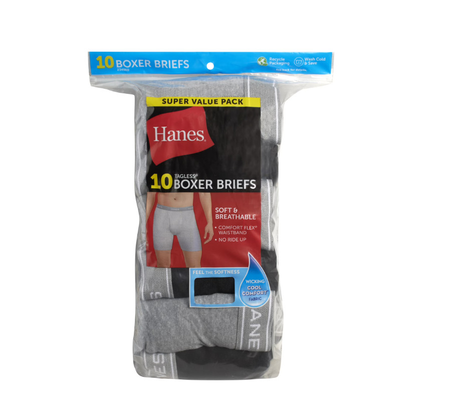 Hanes Men’s Super Value Pack Assorted Boxer Briefs, 10-Pack Soft and Breathable