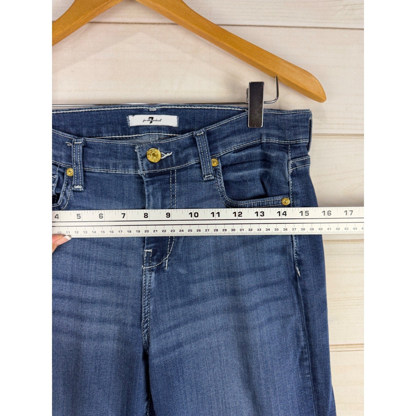 7 For All Mankind Jeans Womens 29 Dojo Flare Dark Wash Wide Leg Signature Pocket