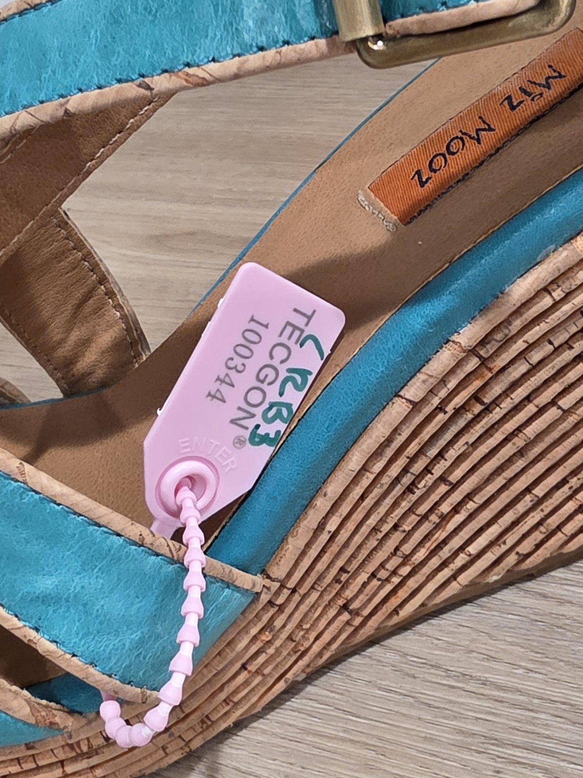 Miz Mooz Kenya Turquoise Leather Cork Wedge Sandals Women’s 6.5