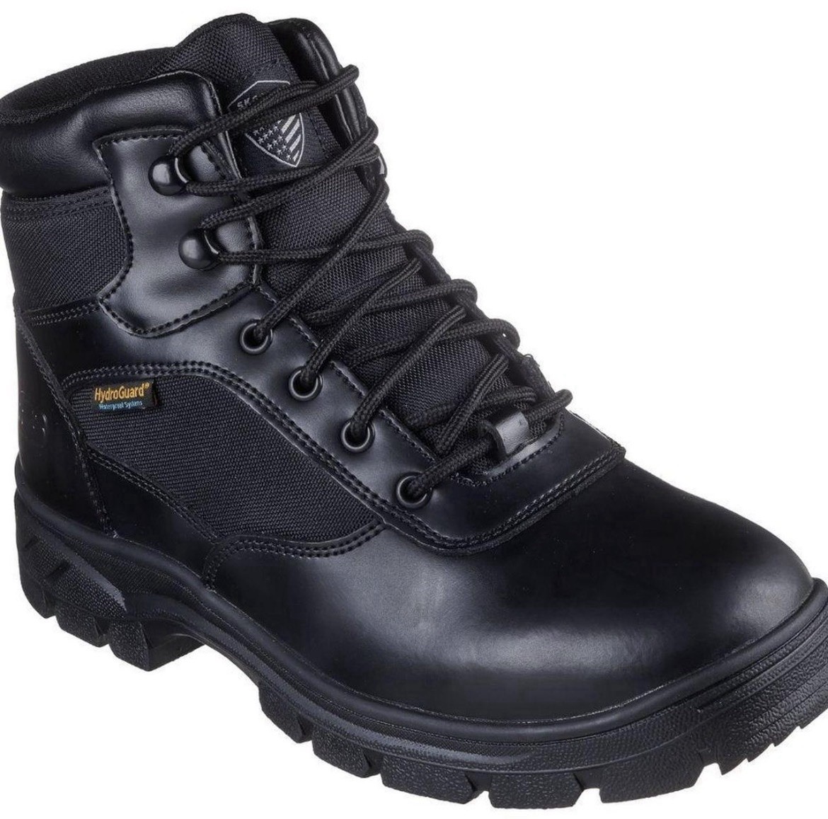 Bobs By Skechers Men’s Black Leather Waterproof Lace-Up Ankle Combat Boots 14