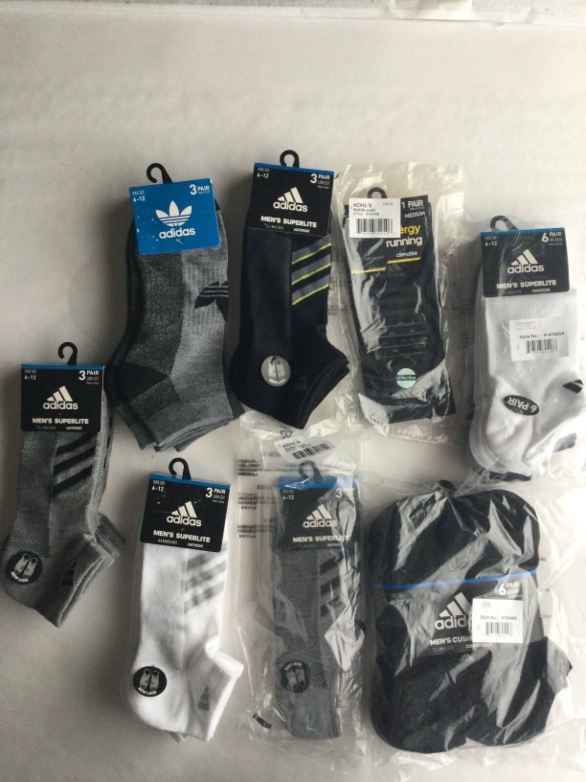 Adidas Low Cut No Show Crew Socks Men New Tags Black Gray White Blue Green