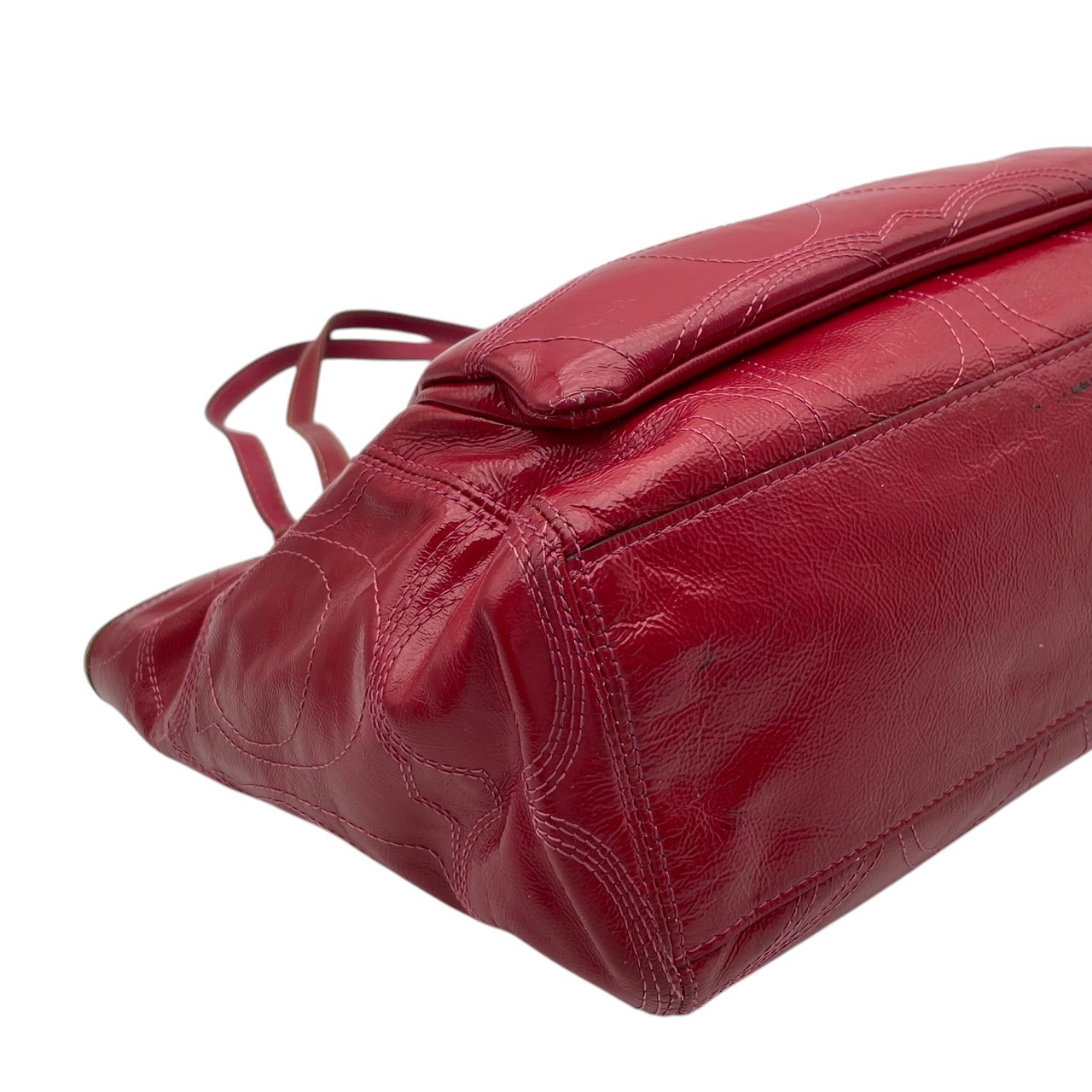Authentic COACH Optic Signature Leah Tote Bag Patent Leather Red F15190