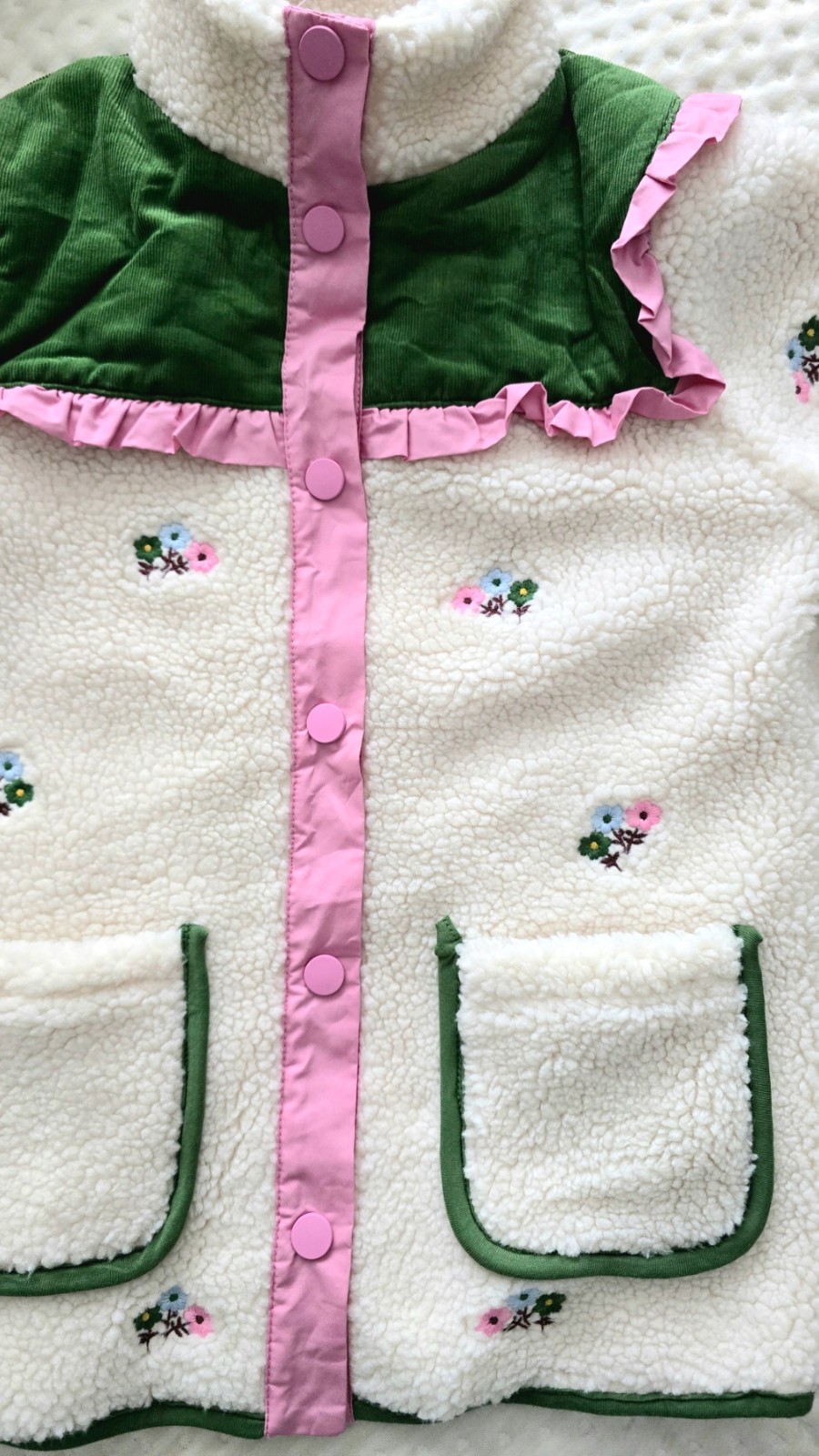 NWOT Mini Boden Cream Pretty Borg Mix Jacket, Sz 5/6-11/12
