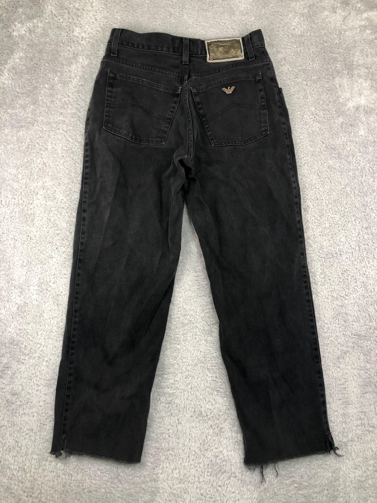 Armani Jeans Men 29×27 (Tag 31) Vintage Eco Stone Tapered Black Distressed *Flaw