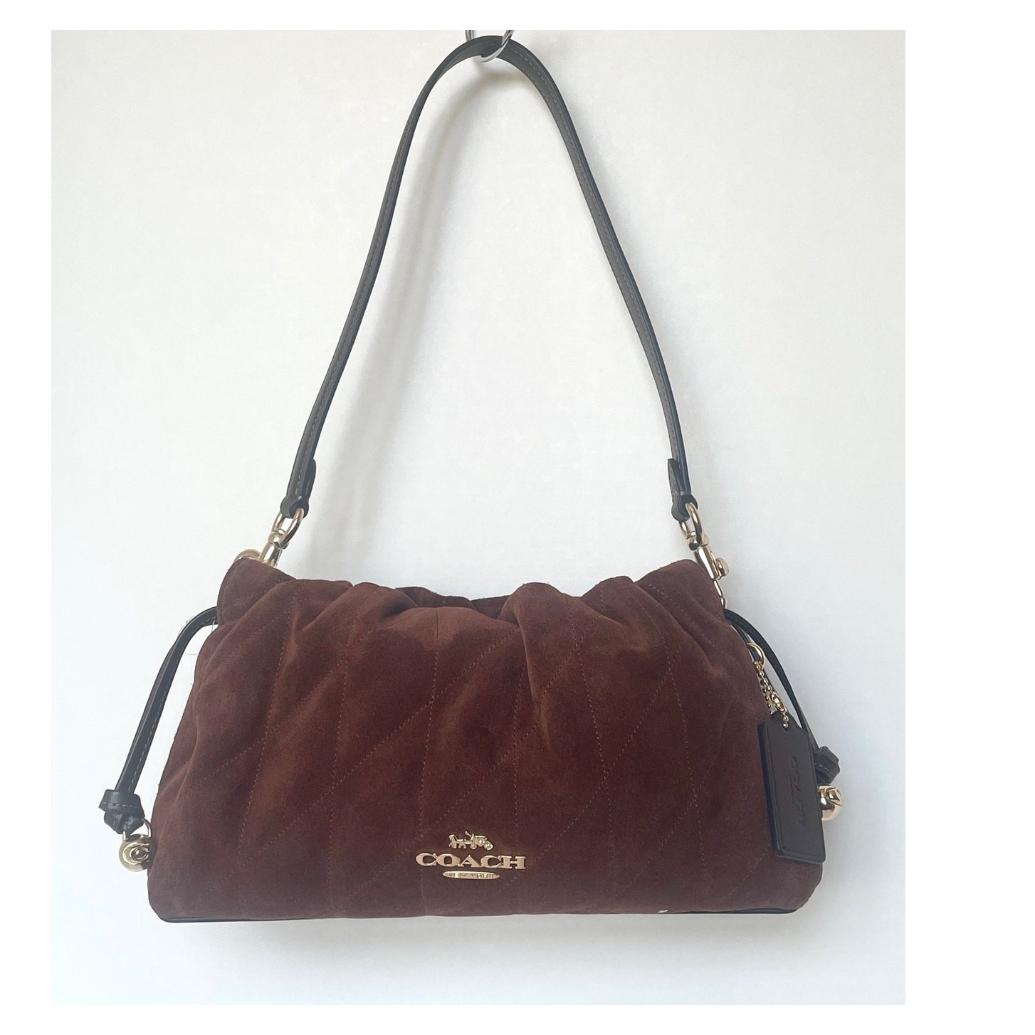 Coach Faye Shoulder Bag CCZ55 Quilted Suede Leather Brown Maple Crossbody