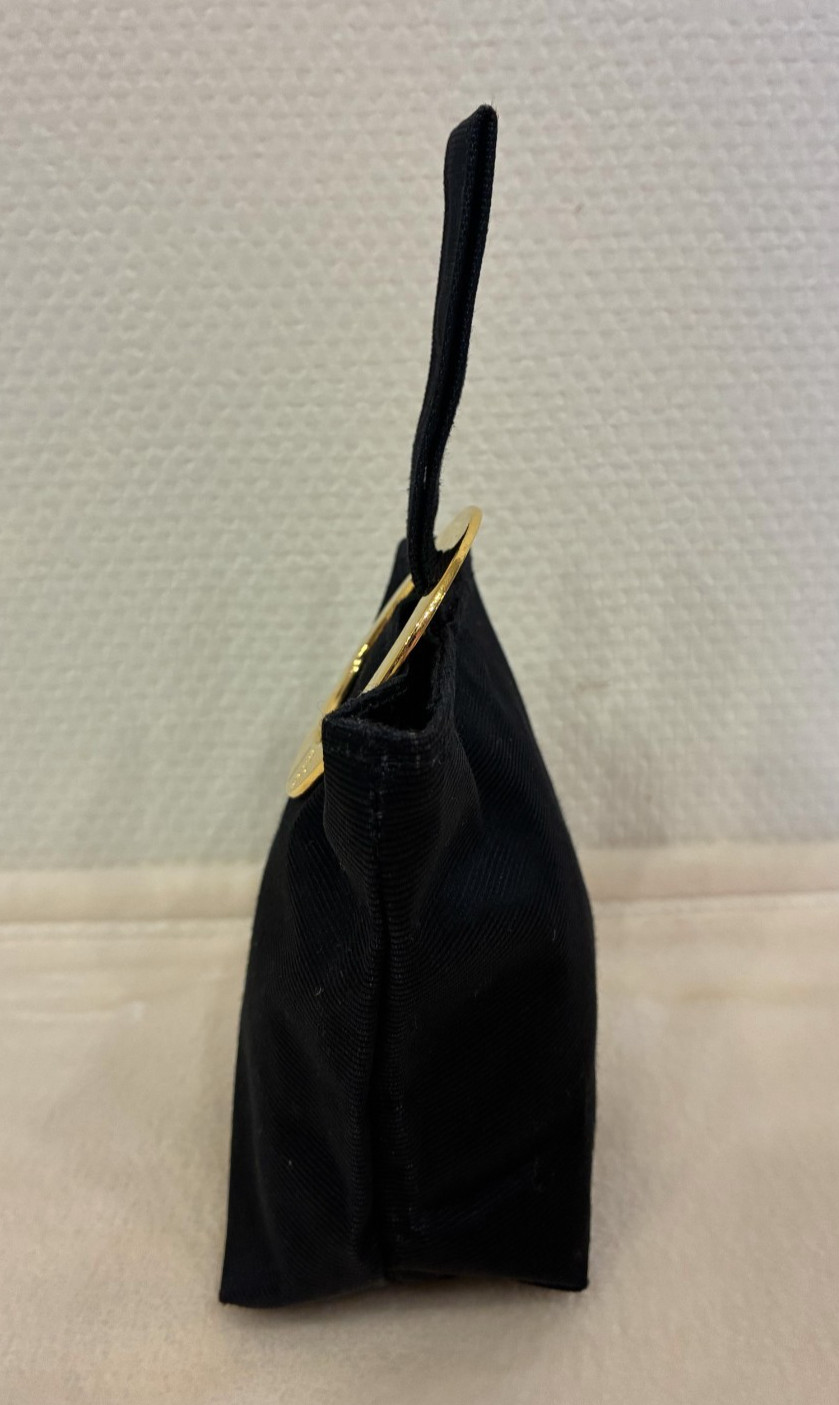 CELINE Mini Pouch Bag Black Nylon Ring Handle Authentic