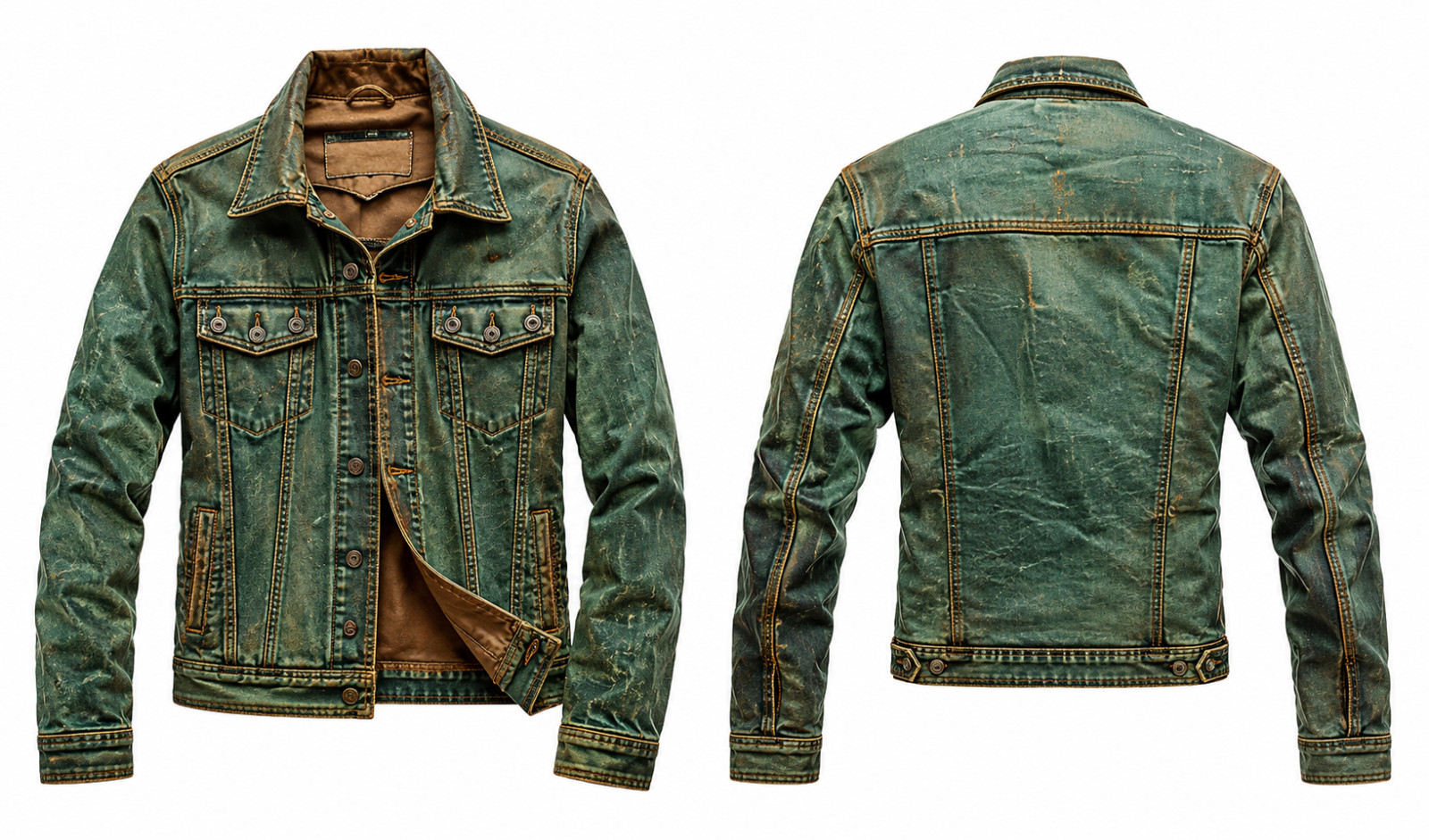 Trucker Leather Jacket For Men Real Lambskin Vintage Style Denim Jacket Green