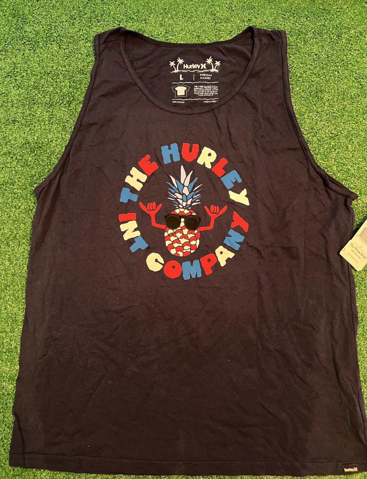 Hurley Tank Top Mens L Obsidian Blue Graphic Everyday Washed Pineapple Shaka