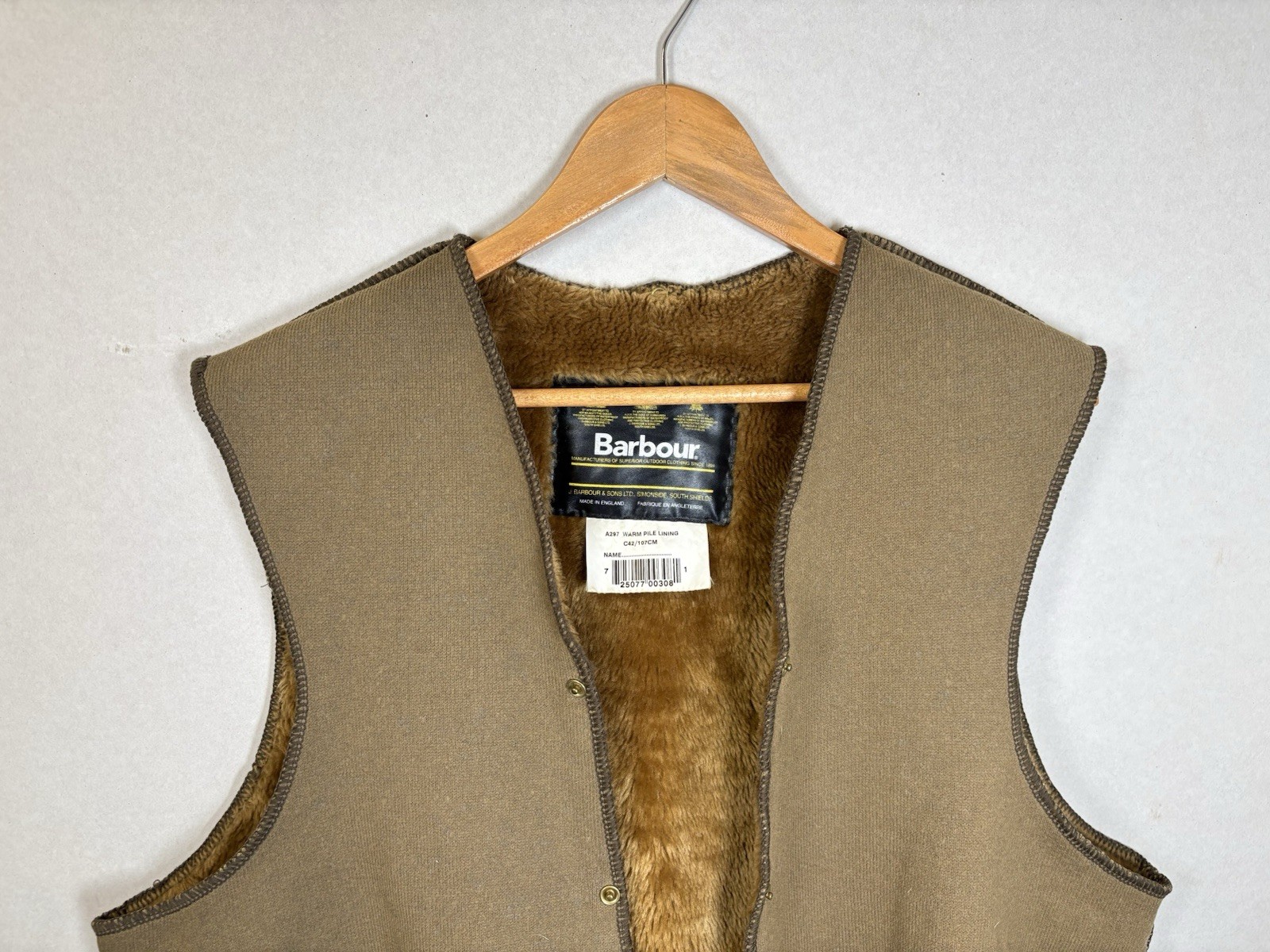 Barbour A295 Acrylic Jacket Lining Size C42 107cm Brown Shearling Warm Pile