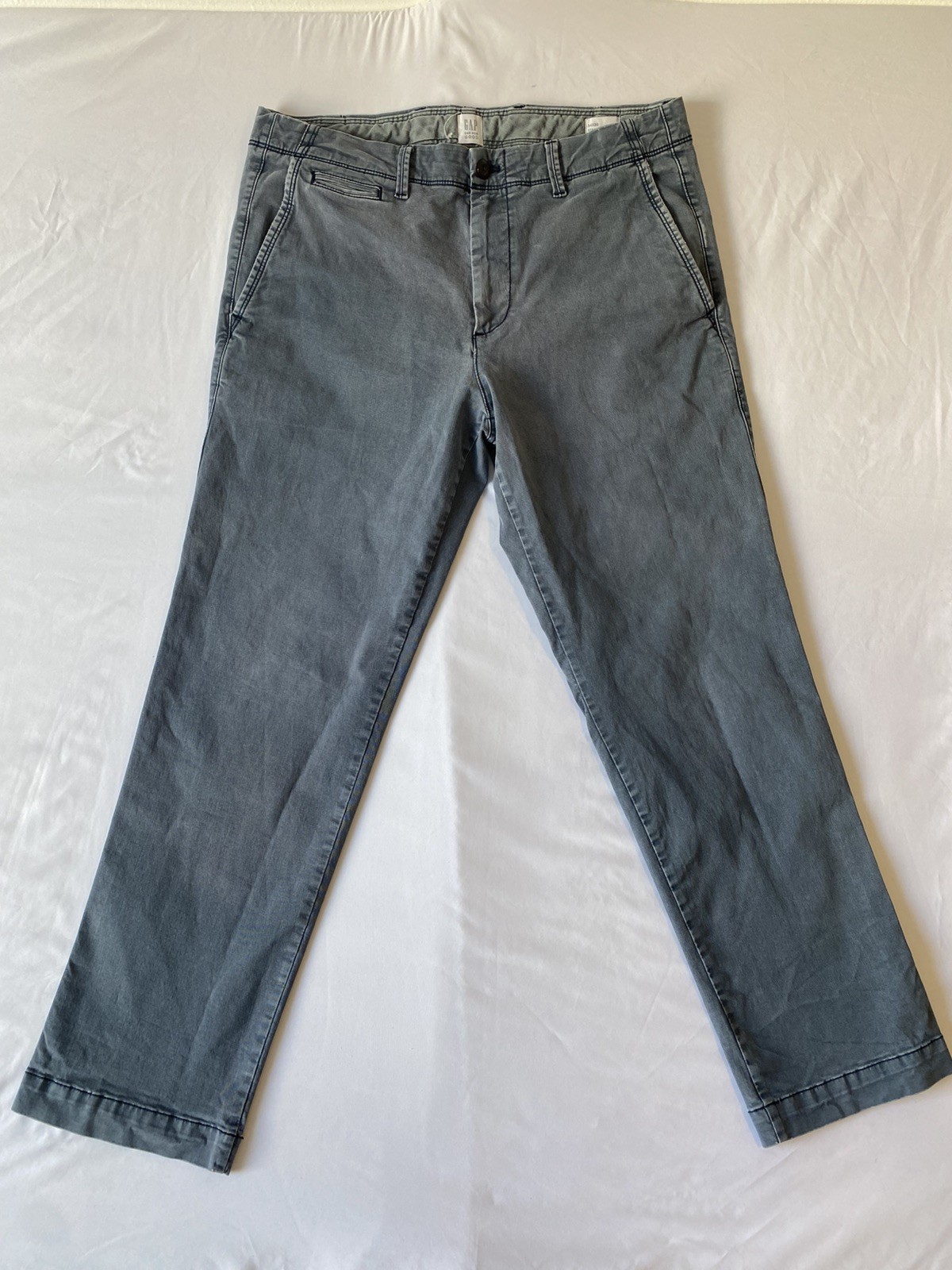 Gap Pants 34×30 Stone Washed Blue Relaxed Fit Stretch Flat Front Slash Pockets