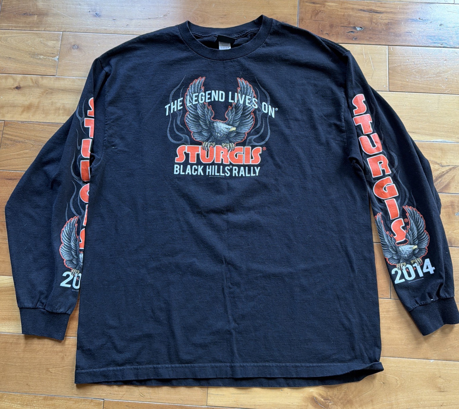 Sturgis Motorcycle 2014 flame eagle Black Long Sleeve T Shirt Men’s XL excellent