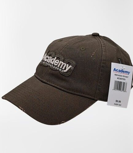 NWT Academy Sports Outdoors Logo Brown Embroidered Distressed Cap Hat Adjustable