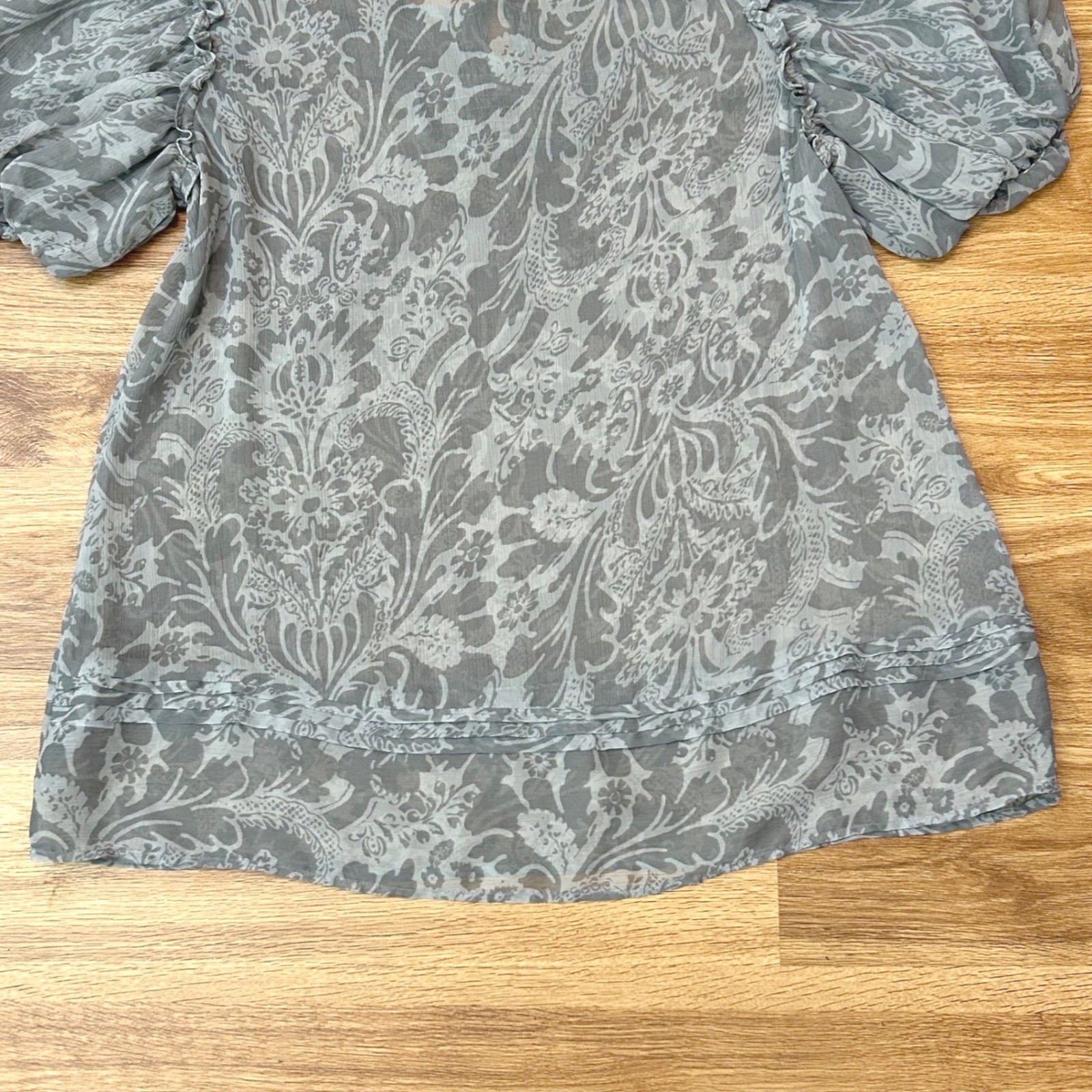 Womens Boho Sheer Puff Sleeve Blouse Grey Blue Paisley Romantic Apt 9 XL