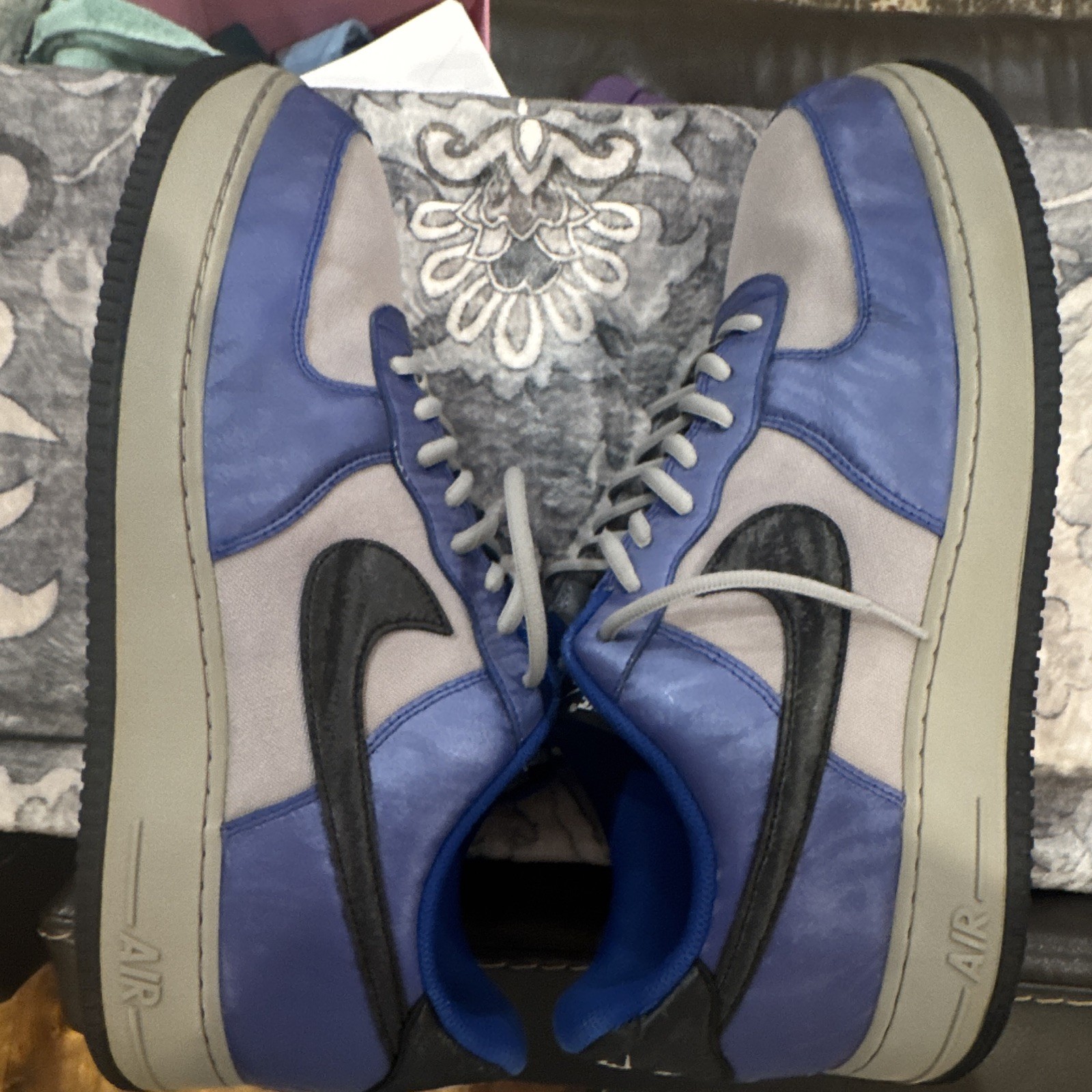 Size 14 Nike Air Force 1 Low Men’s Lace-Up Sneakers Blue/Gray/Black Colorblock