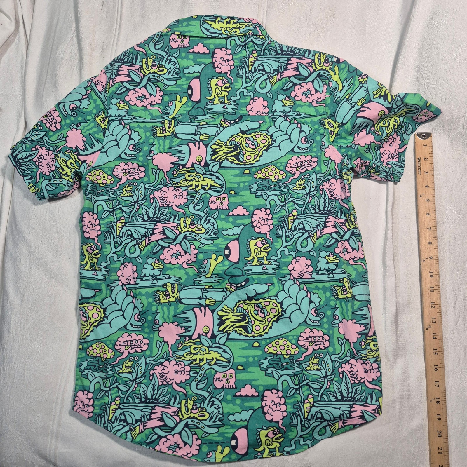 KILLER ACID CAMP SHIRT BUTTON UP SHORT SLEEVE WITH TRIPPY AOP MENS SMALL