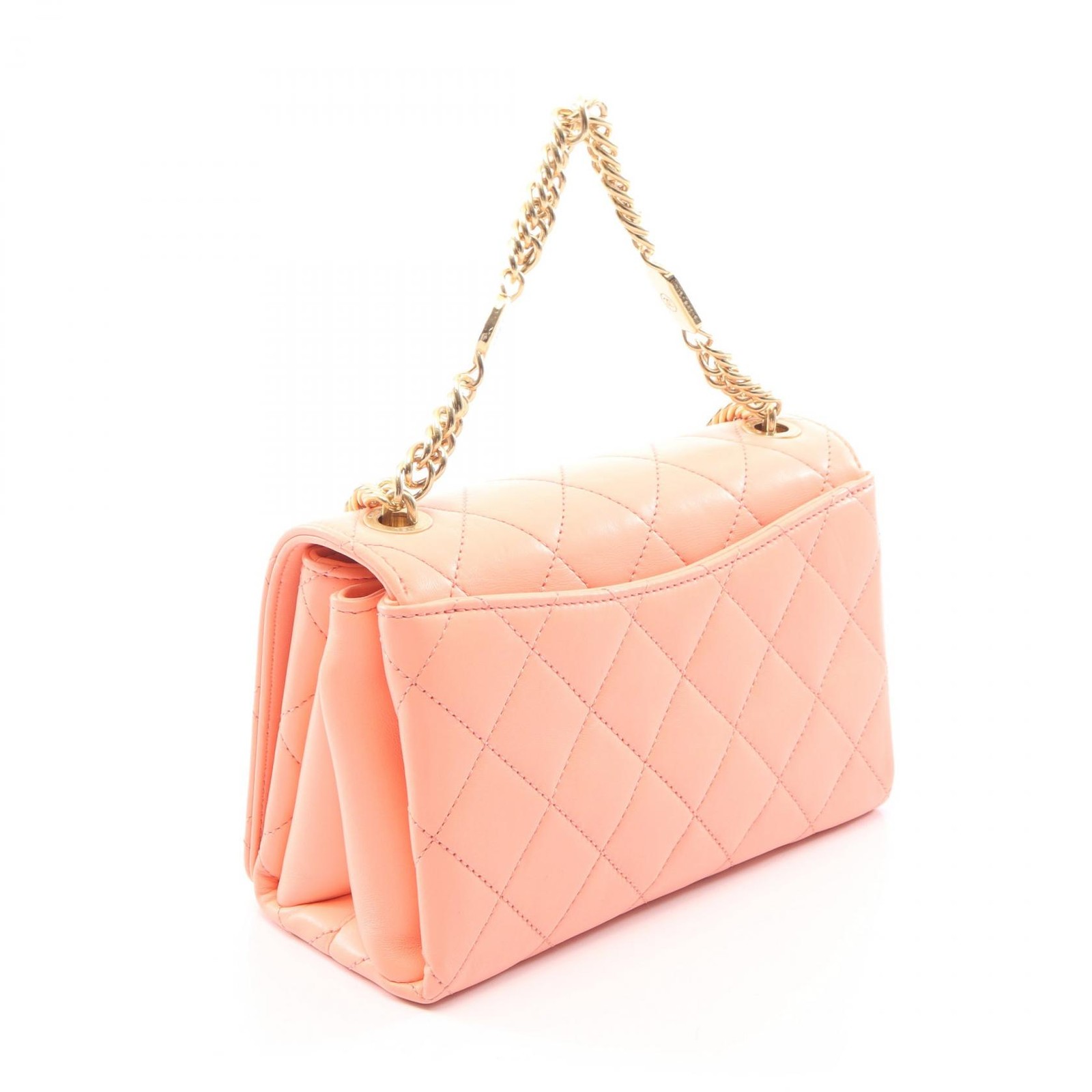 CHANEL Matelasse 2WAY Chain Shoulder Bag Lambskin Orange GHW Used Women