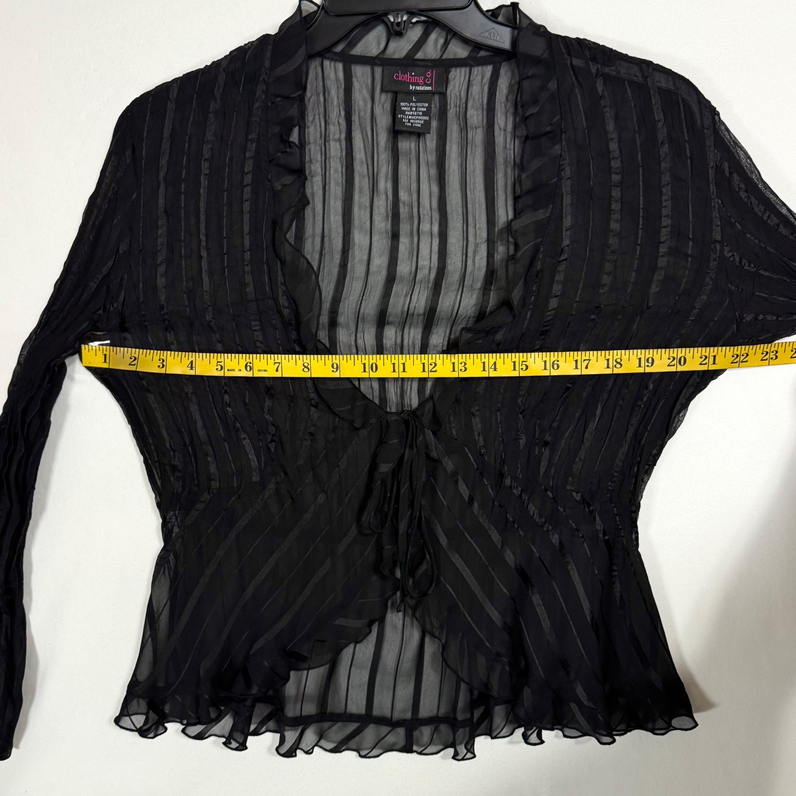 Y2K Vintage Sheer Black Tie Front Cardigan Top Size L Whimsy Fairy Goth Witch
