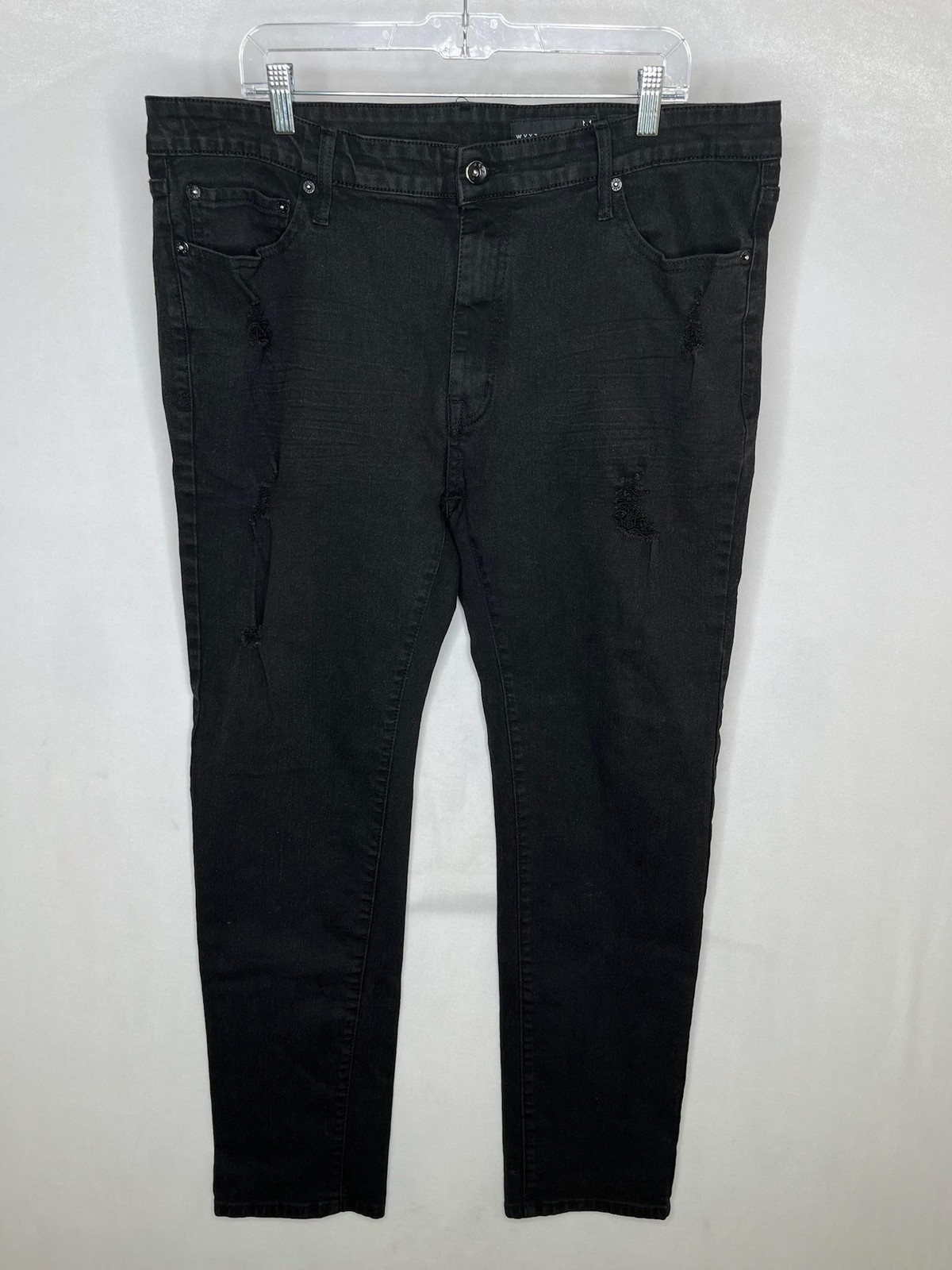 WXYZ Nomad Slim Fit Jeans Mens 38×32 Black Distressed Stretch Tapered Denim