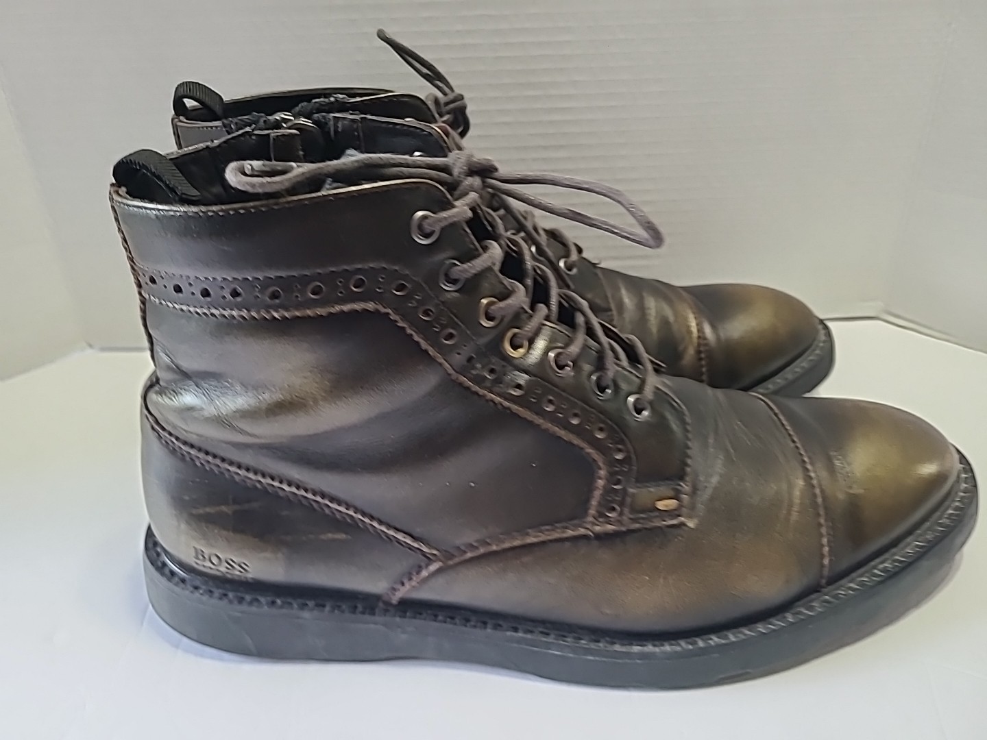 Boss Orange Ankle Boots Chuka 45 US Lace up And Zipper Brown