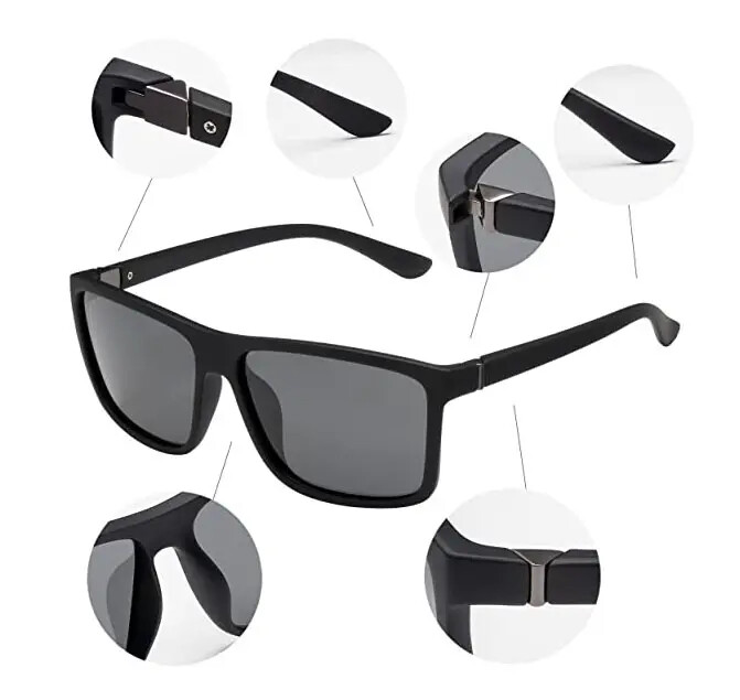 Rectangular Polarized Vintage Sport Sunglasses for Men Women UV400 Protection