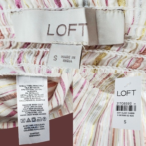 Loft Womens Sleeveless Ivory Multicolor Striped Shoulder Tie Top Size S NWT