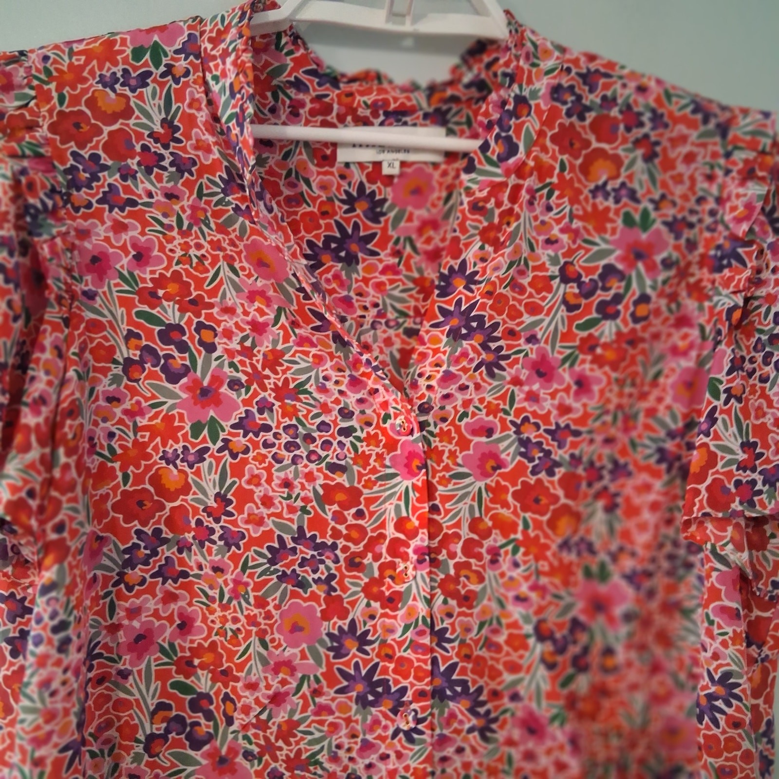 Hale Bob Los Angeles Maritza blouse top womens XL floral silk button up