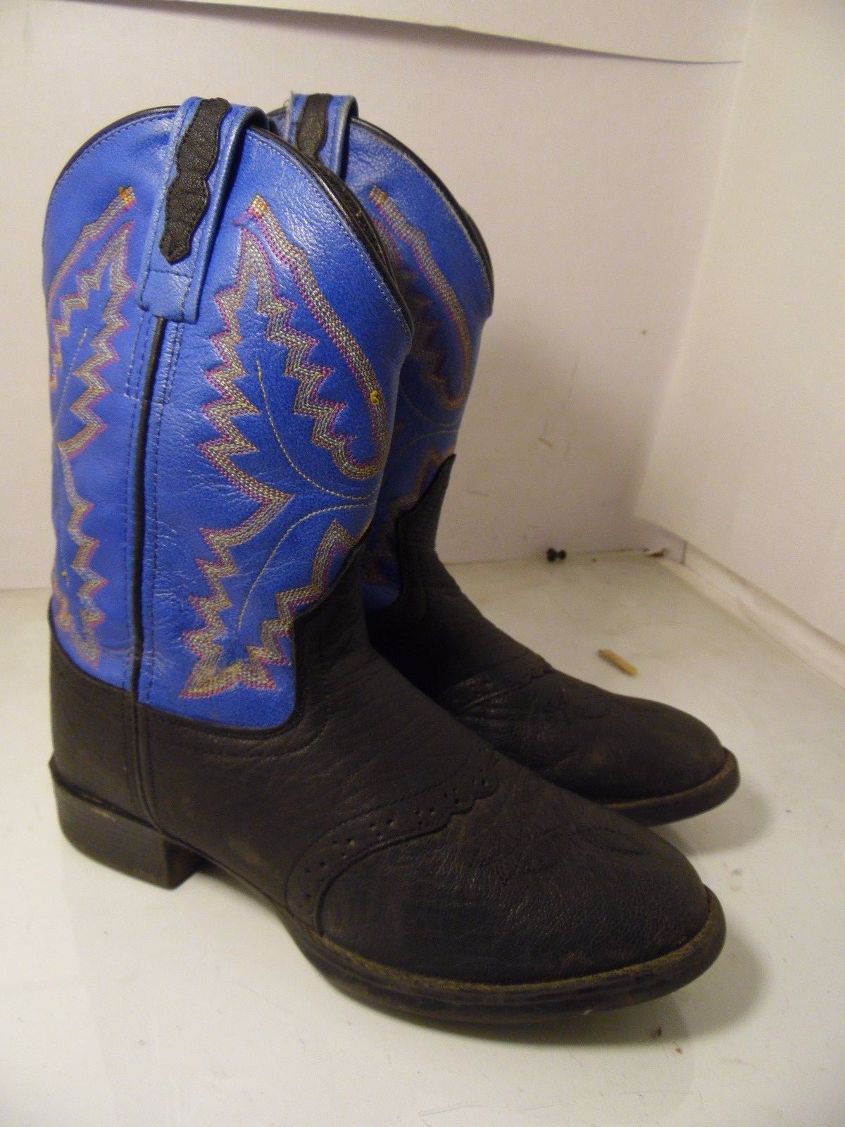 Old West Cowboy Boots Boys Kid Leather Flexible TPR Outsole Black 1937 Sz 030