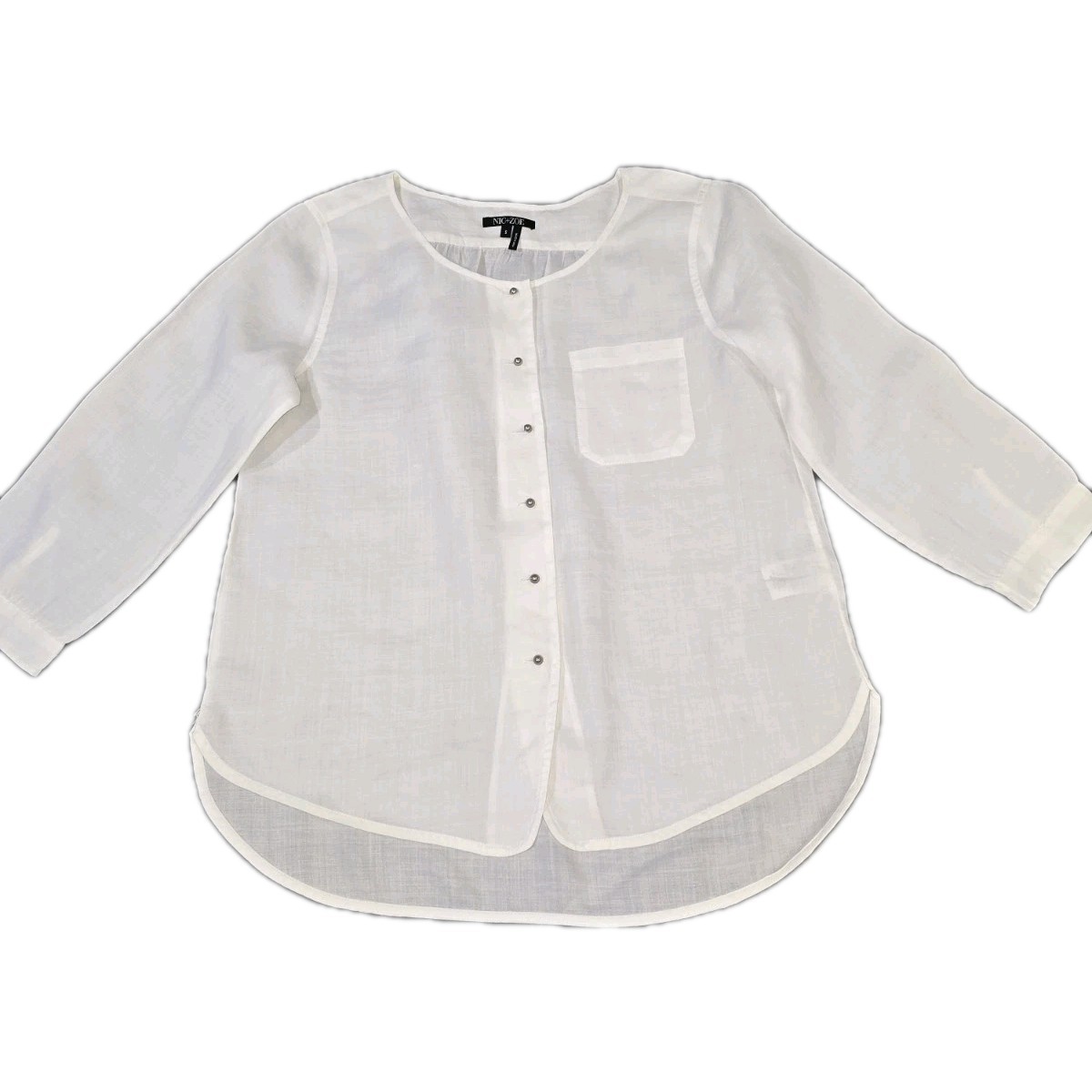 Nic + Zoe 100% Ramie Relaxed Fit Paper White Top Size Small NWT