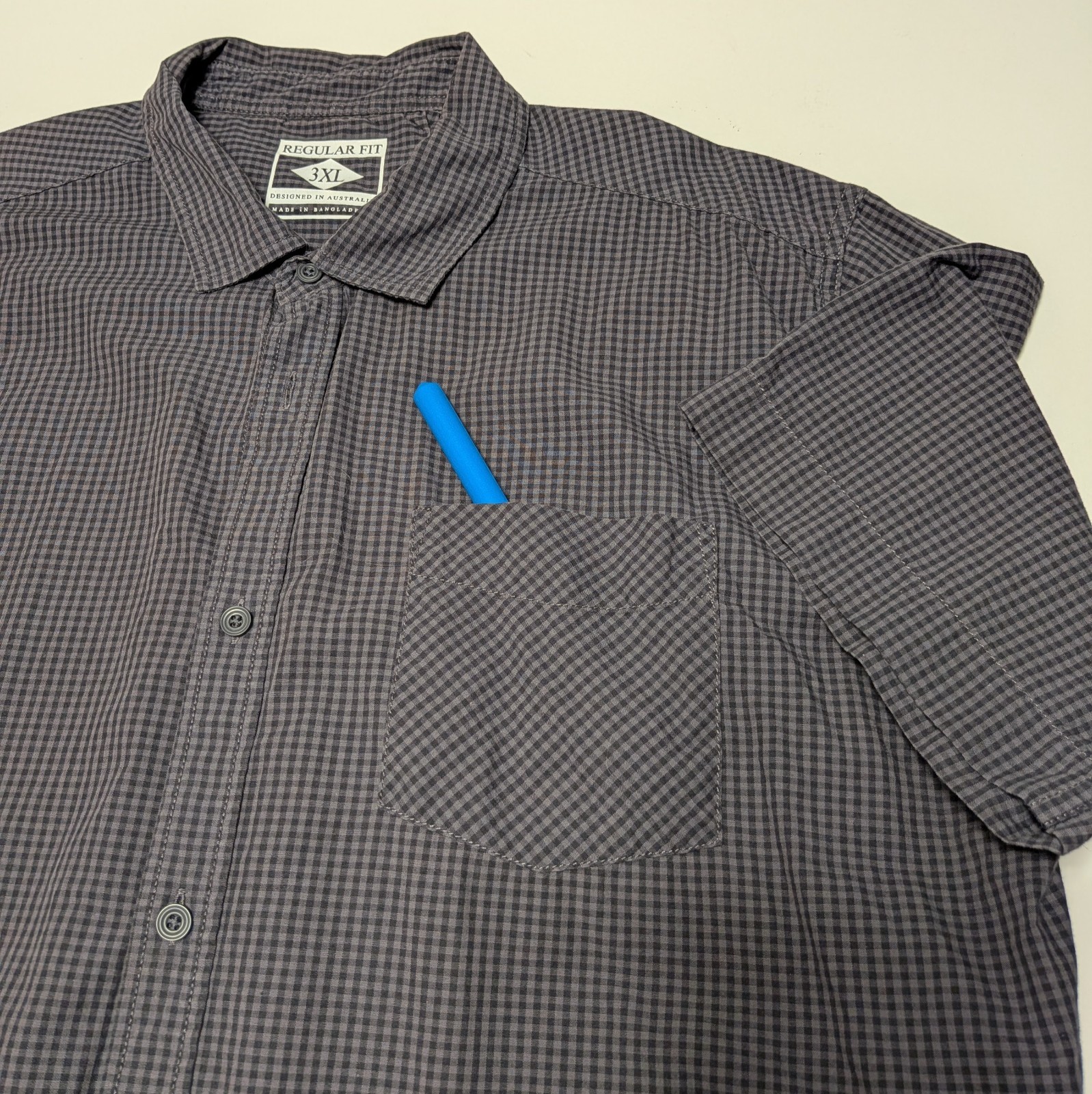 Design Australia Men’s Shirt 3XL Regular fit Bleu plaid Short Sleeve Cotton
