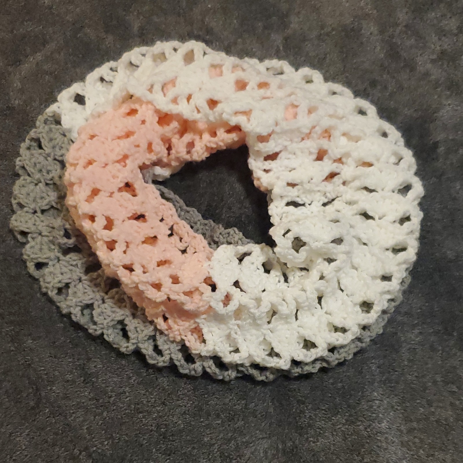 Gray White Pink Colorblock Crocheted Acrylic Women’s Infinity Loop Scarf